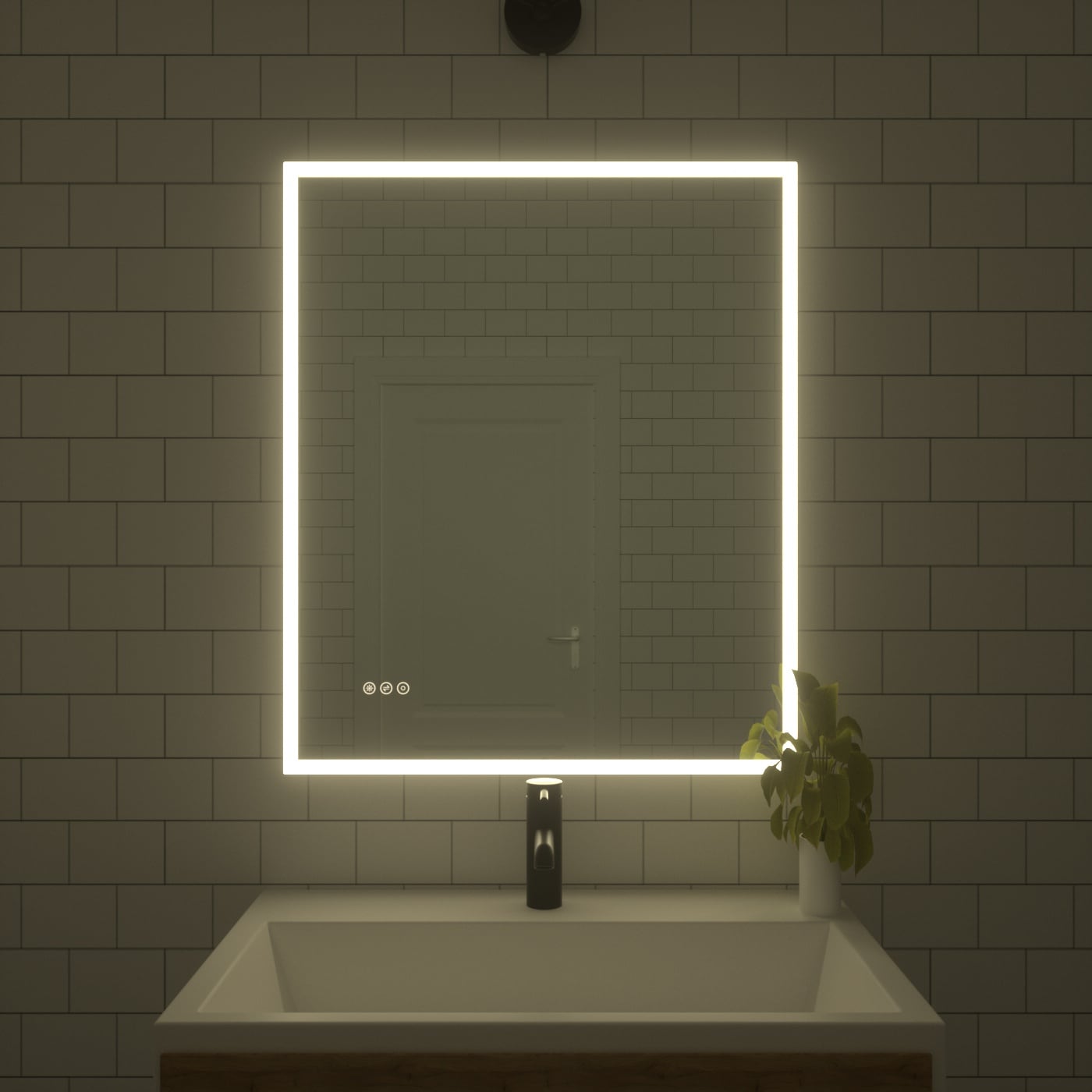 TaiMei MC04-3036SF1 30-in x 36-in Frameless Dimmable Lighted Fog Free Bathroom Vanity Mirror (Crystal Silver)