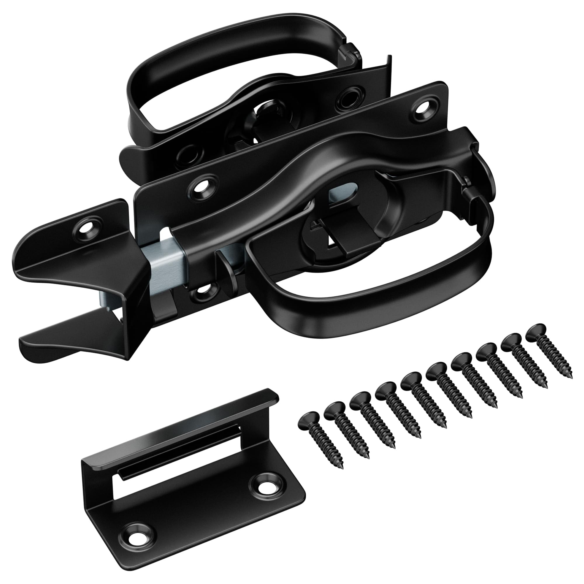 Etokfoks  Steel Barn Door Latch Shed Gate Handle Heavy Duty Double Sided Padlock Hole Rustproof Black for Indoor Outdoor
