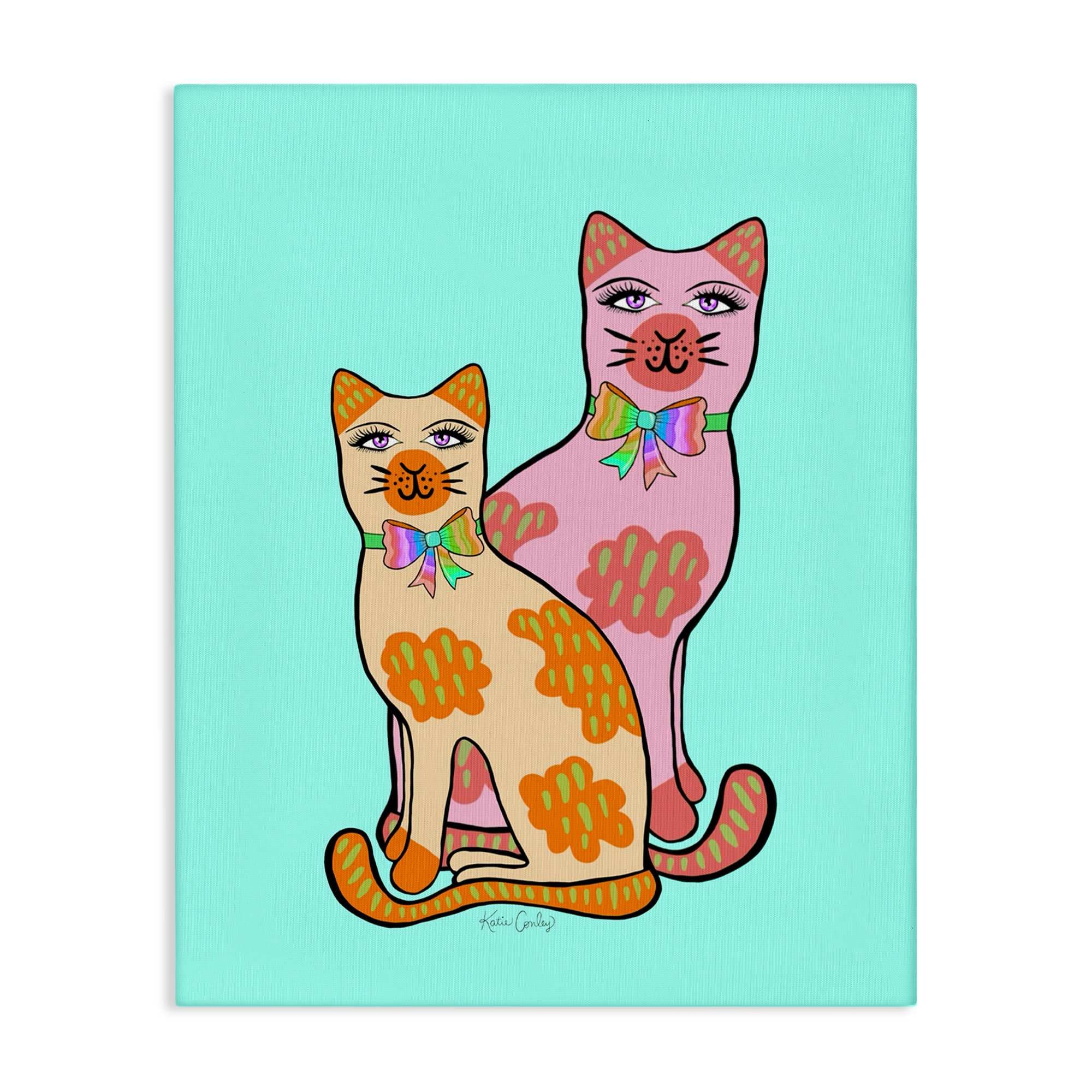 Stupell Industries BS-761-CN-24X30 Funky Cats on Turquoise Canvas design by Katie Conley