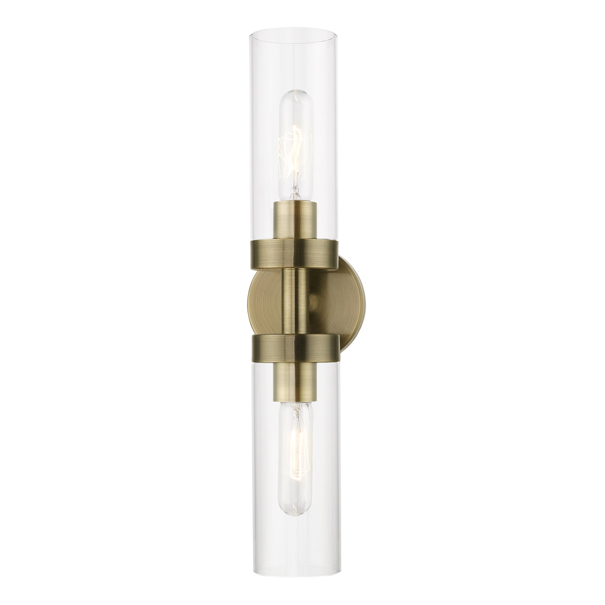 Antique Brass 2-Light Vanity Sconce with Clear Glass Shades