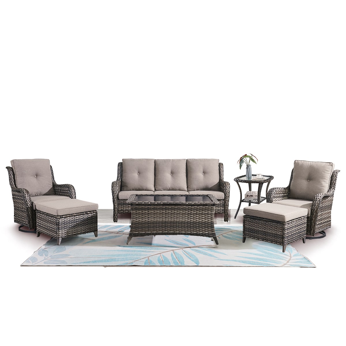 Rilyson FS015161936-2 7 -Piece Wicker Patio Sofa Conversation Set with Gray Cushions