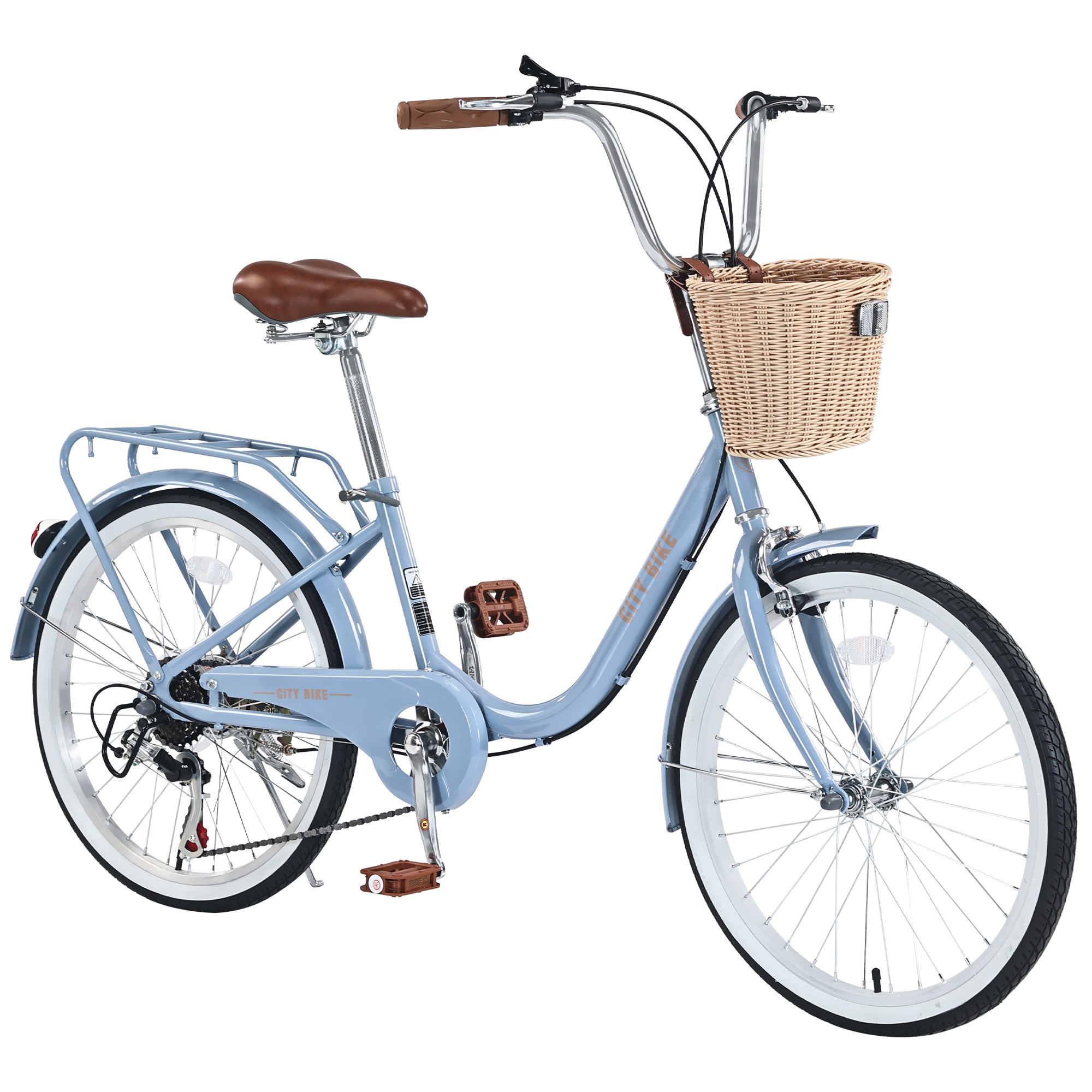 LOVMOR 7 Speed City Bike With Basket Steel Frame Multiple Colors 22 Inch Girls Bicycle