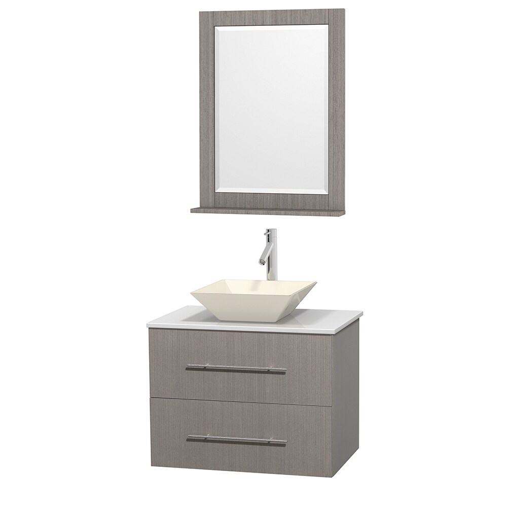 Wyndham Collection WCVW00930SGOWSD2BM24 Centra 30-in Gray Oak Single Sink Bathroom Vanity with White Engineered Stone Top (Mirror Included)