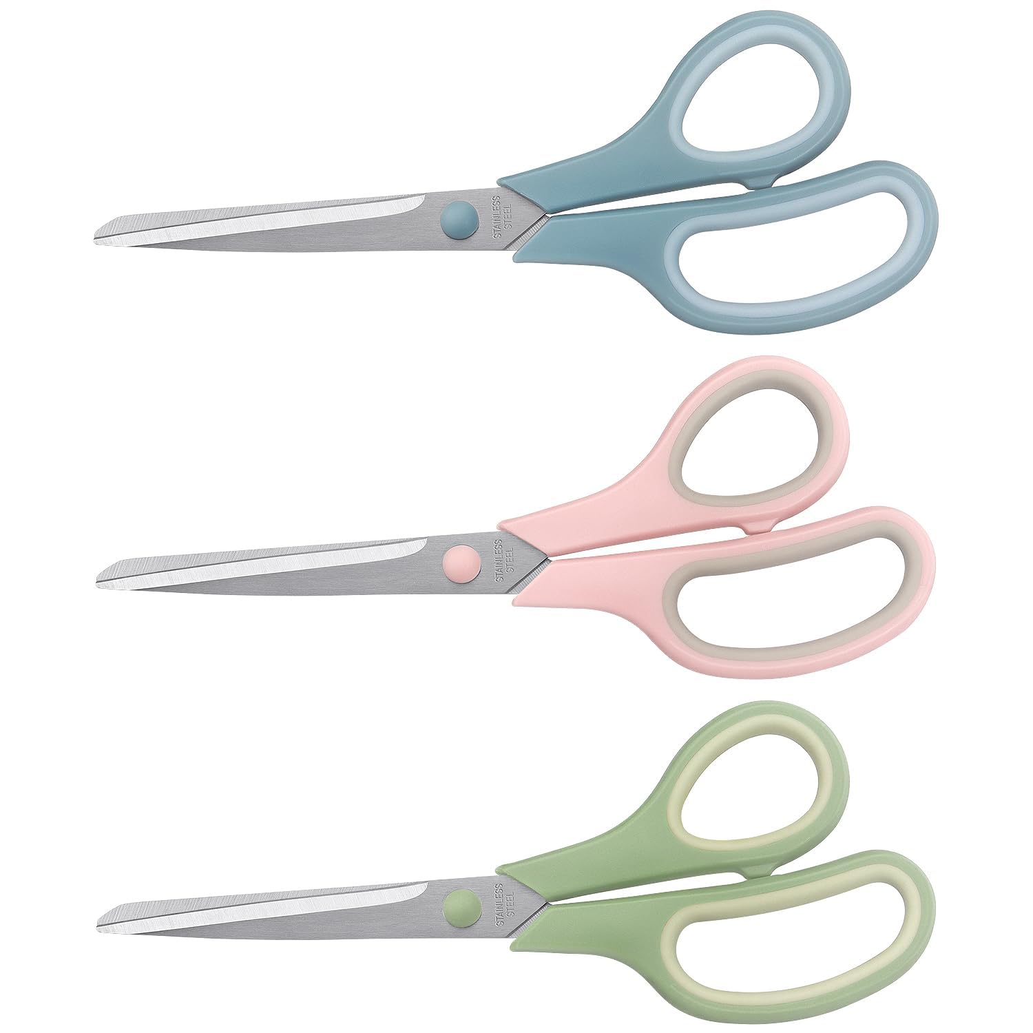 Linder Group Inc Scissors 8 Point 5 Inch Set of 3 Heavy Duty Stainless Steel Blades Soft Comfort Grip Ambidextrous Handles for Office Home School Craft Supplies #L3YQ3LRP