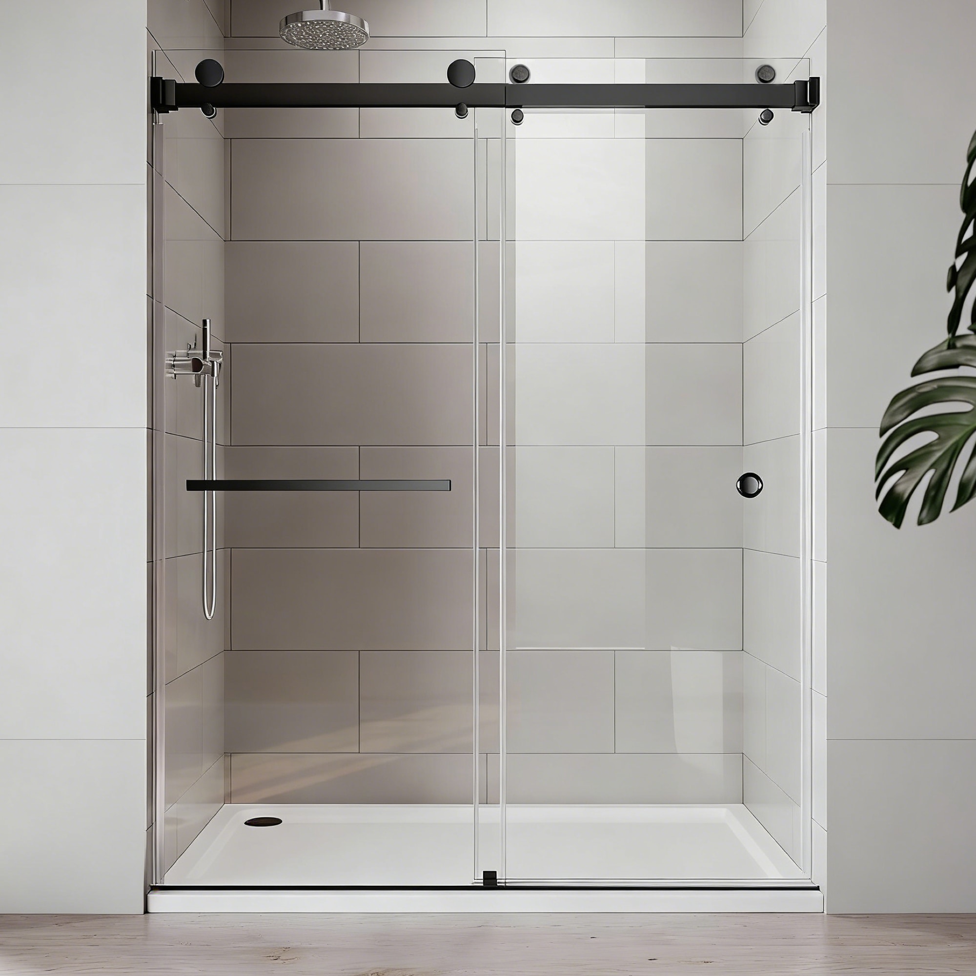 AAZJ Shower Door Matte Black 55-in to 59-in W x 72-in H Frameless Clear Glass Sliding Soft Close Shower door
