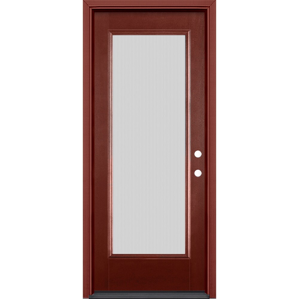 Masonite 629697 32-in x 80-in x 4-9/16-in Fiberglass Full lite Left-hand inswing Wineberry Stained Prehung Front Door with Brickmould Insulating core