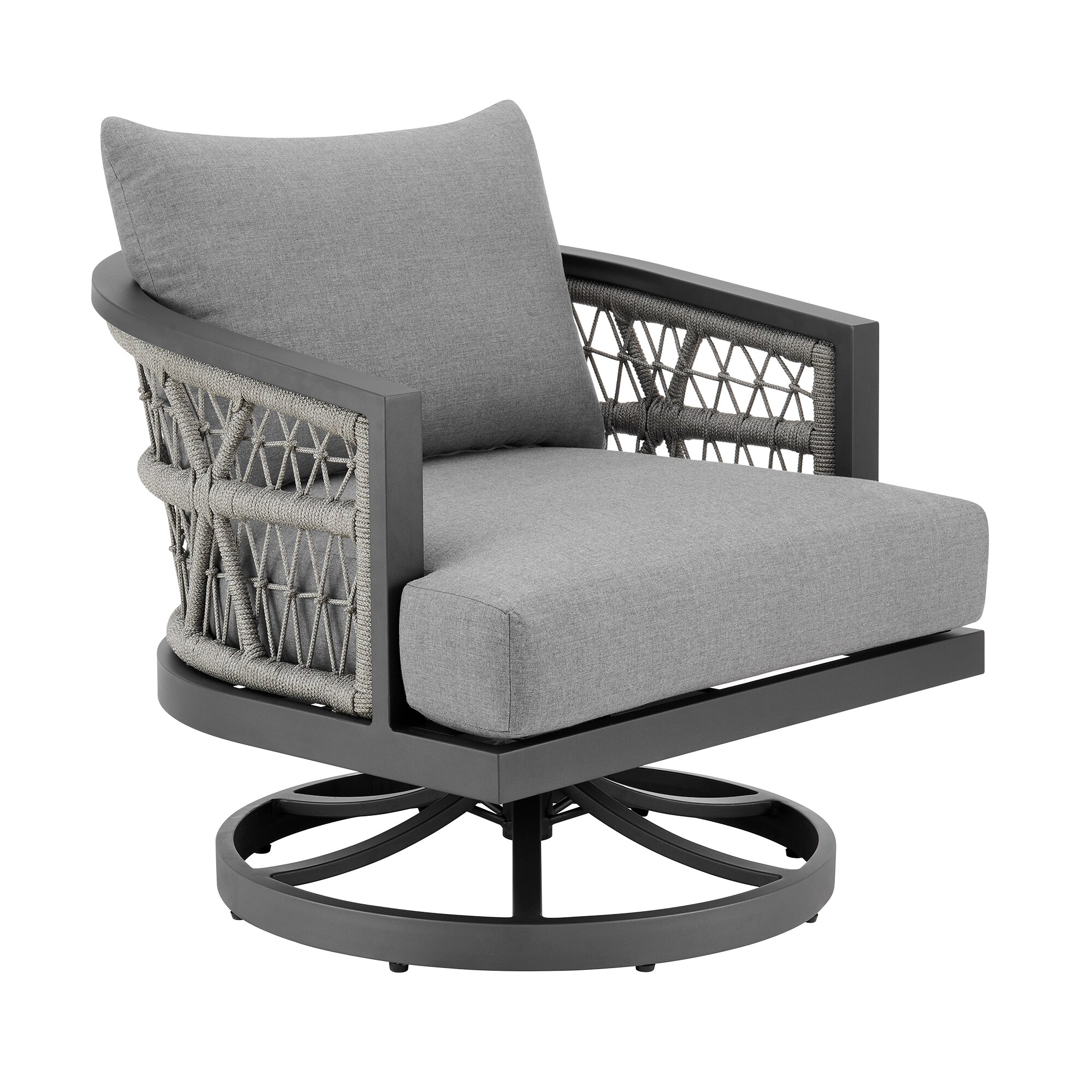 Zella 33" Light Gray Aluminum Swivel Patio Armchair with Cushions