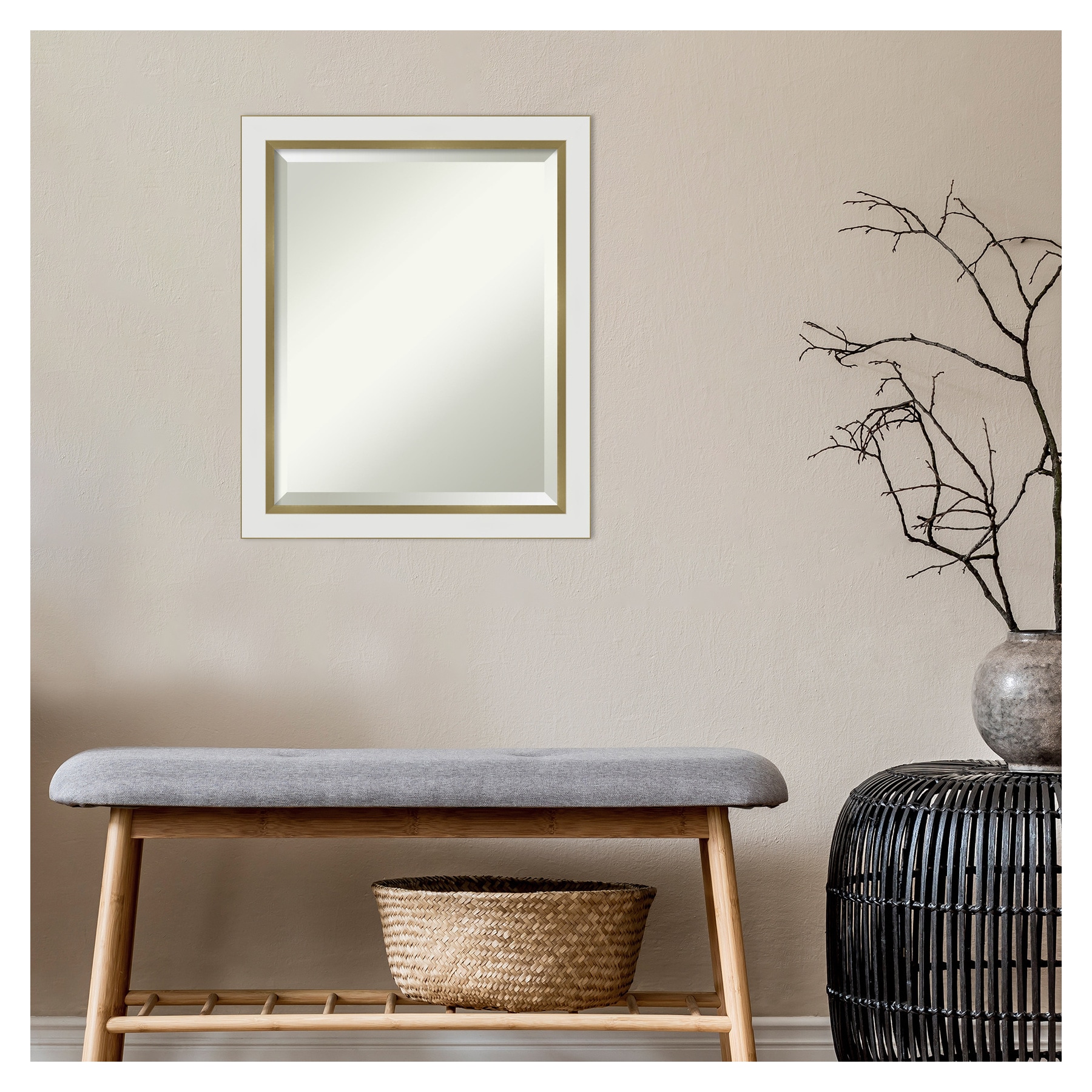 Eva White and Gold Rectangular Wall Mirror