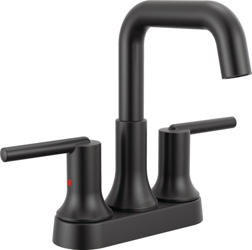 Delta 2554-BLMPU-DST Trinsic Matte Black 4-in centerset 2-handle WaterSense High-arc Commercial/Residential Handle Bathroom Sink Faucet with Drain with Deck Plate