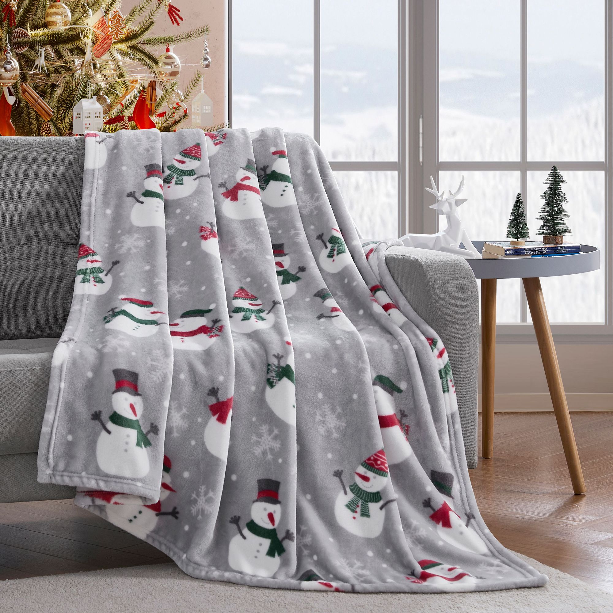 KATE AURORA inBundled Up in Ultra Soft and Plush Christmas Gray Snowman Accent Throw Blanket 50 in x 60 in