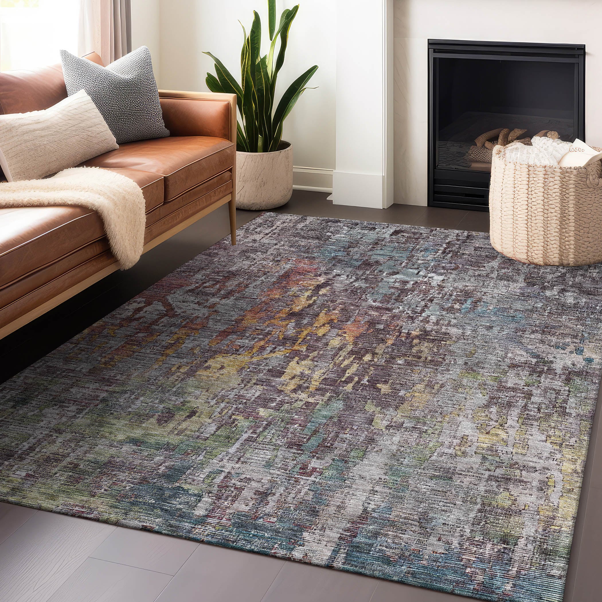 Addison Rugs ACN1237PW8X10 Chantille ACN1237PW 8 x 10 (ft) Polyester Pewter Rectangular Indoor/Outdoor Geometric Machine washable Area rug