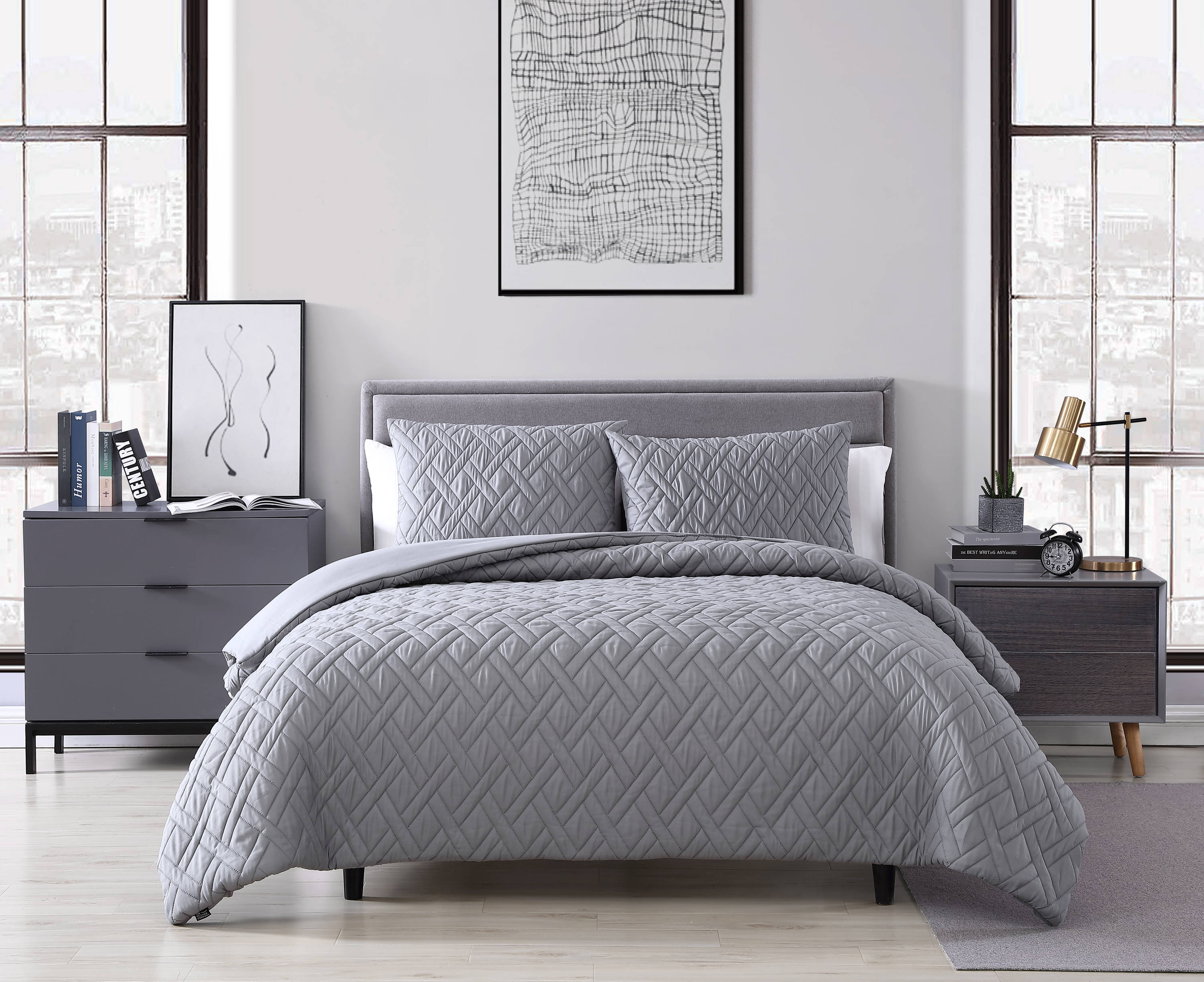 Aketzalli Gray Standard Cotton 3 Piece Comforter Set (Set of 3) Wade Logan Size: Full/Queen