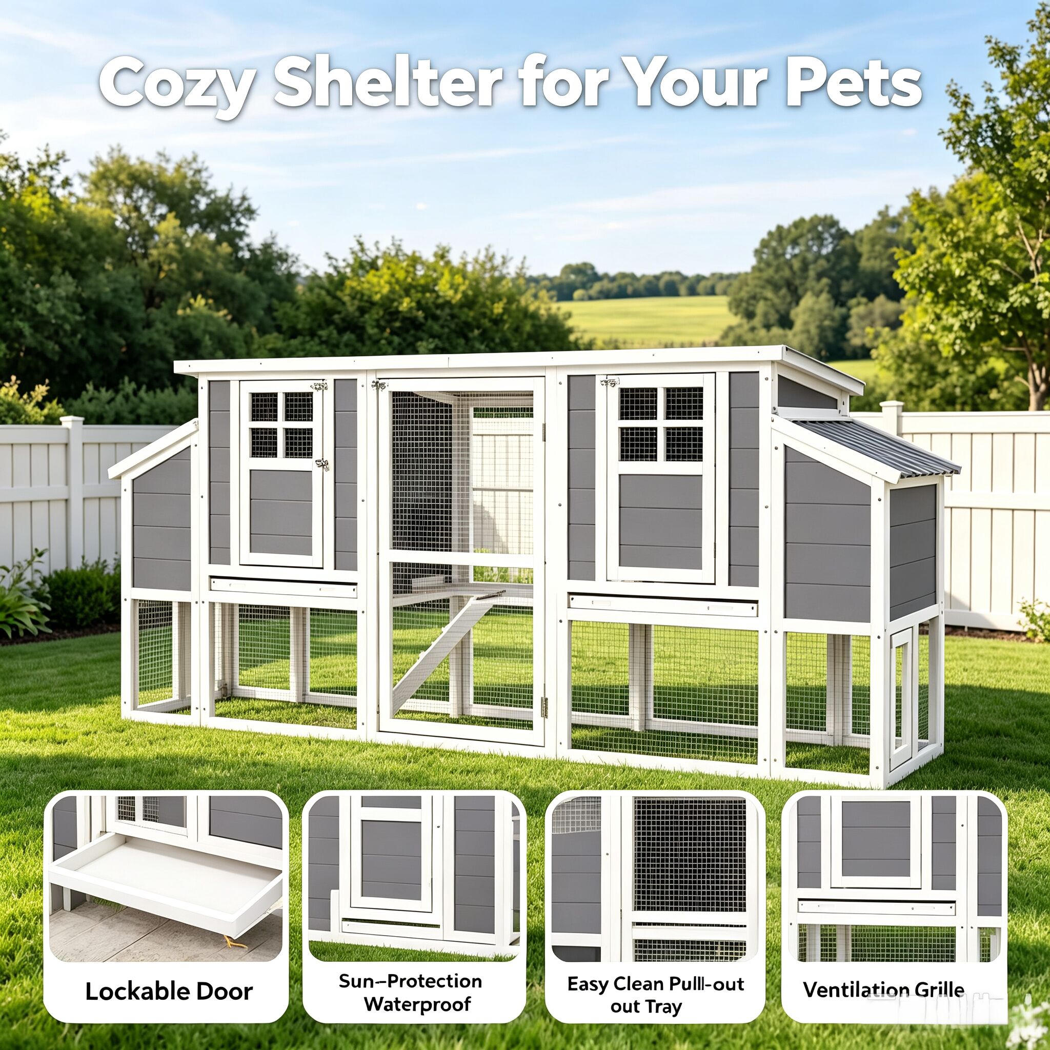 YODOLLA 12096WH-Y-LS02 Chicken-Coops-Rabbit-Hutches - View #2