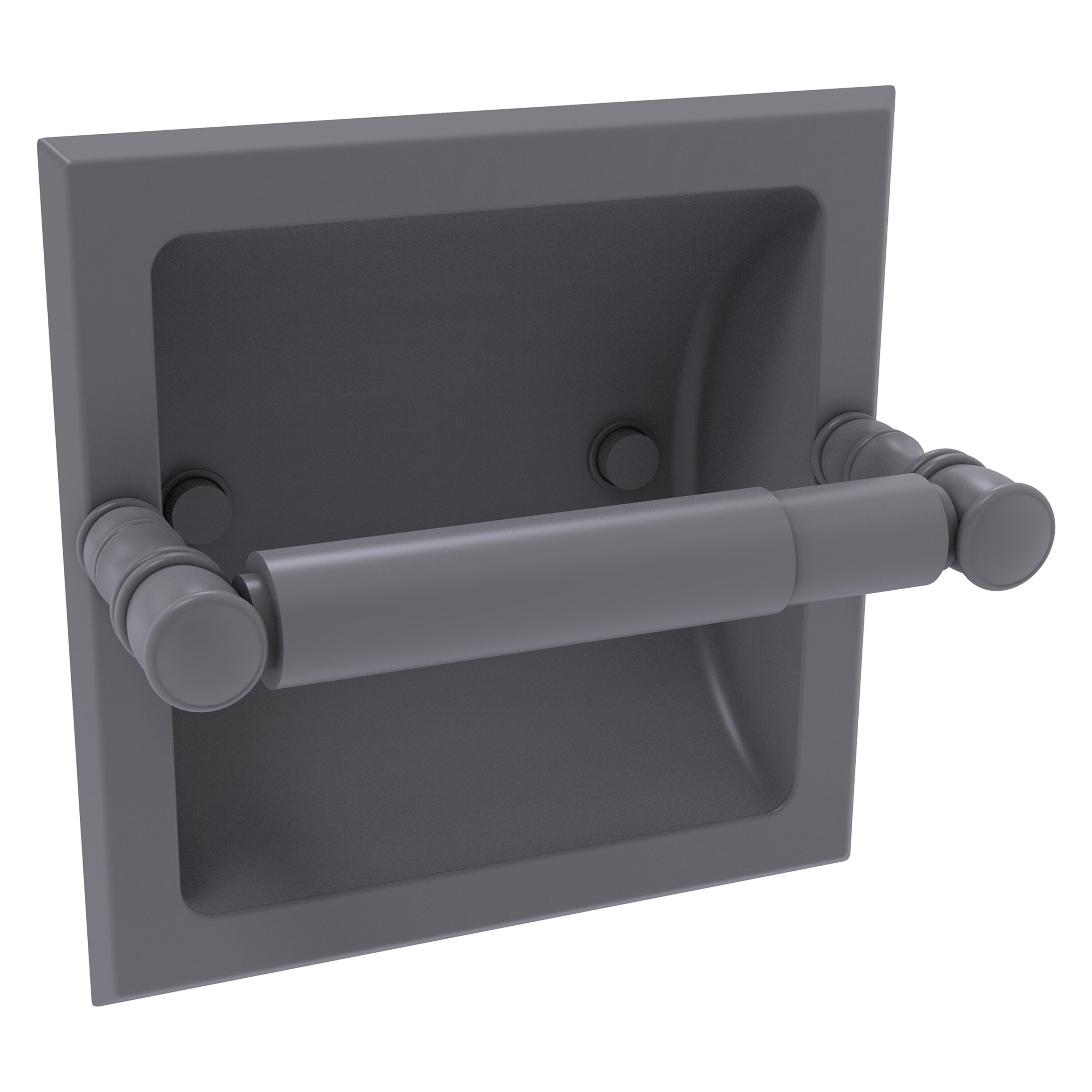 Allied Brass CL-24C-GYM Carolina Matte Gray Recessed Double post Toilet Paper Holder 1 -Rolls with Storage