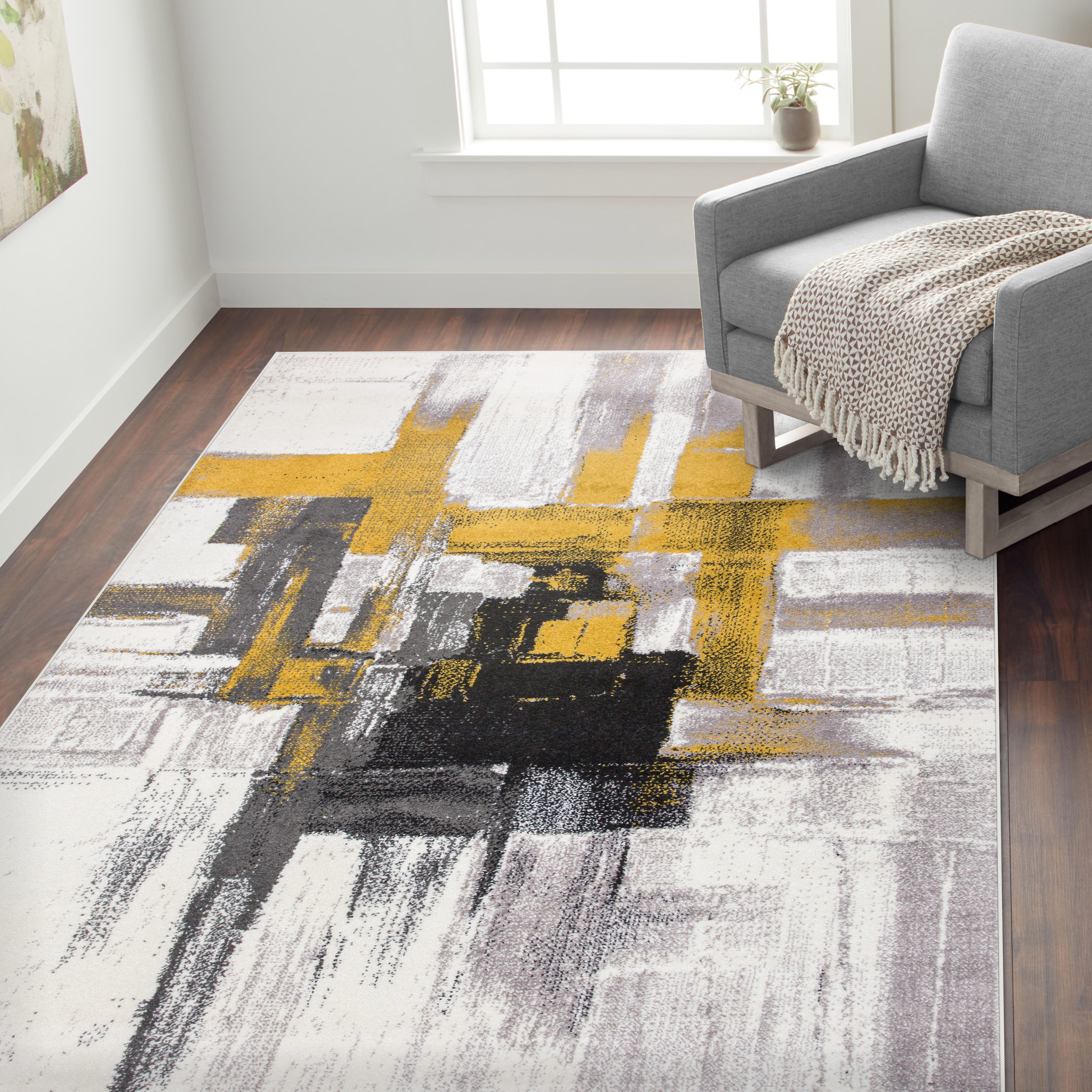 World Rug Gallery 950GOLD8X10 Arizona 8 x 10 (ft) Loomed Polypropylene Gold Rectangular Indoor Abstract Mid-Century Modern Area rug
