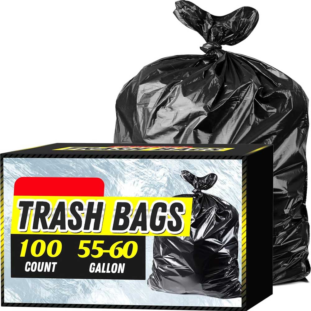 Aoibox  100 Count 55-60 Gallon Trash Bags Sturdy Tear-Resistant Commercial Can Liners Large Garbage Bags for Commercial Lawn and Leaf