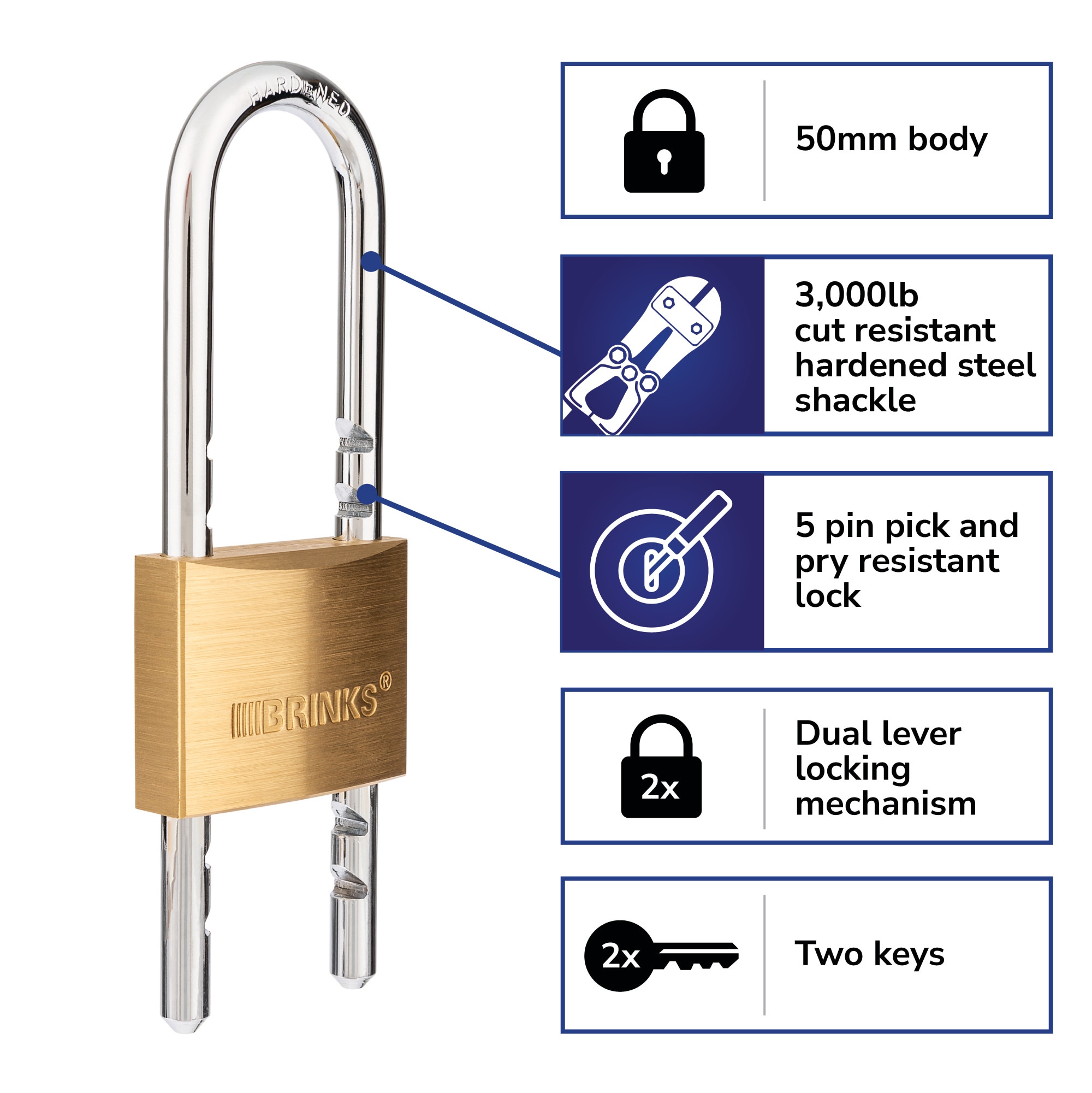 Solid Brass Lock and Key,Pad Lock with 1-9/16 in. (40 mm) Wide Lock Body,  2-1/2 in. Long Shackle Gate Padlock for Outdoor Fence， Sheds, Storage Unit
