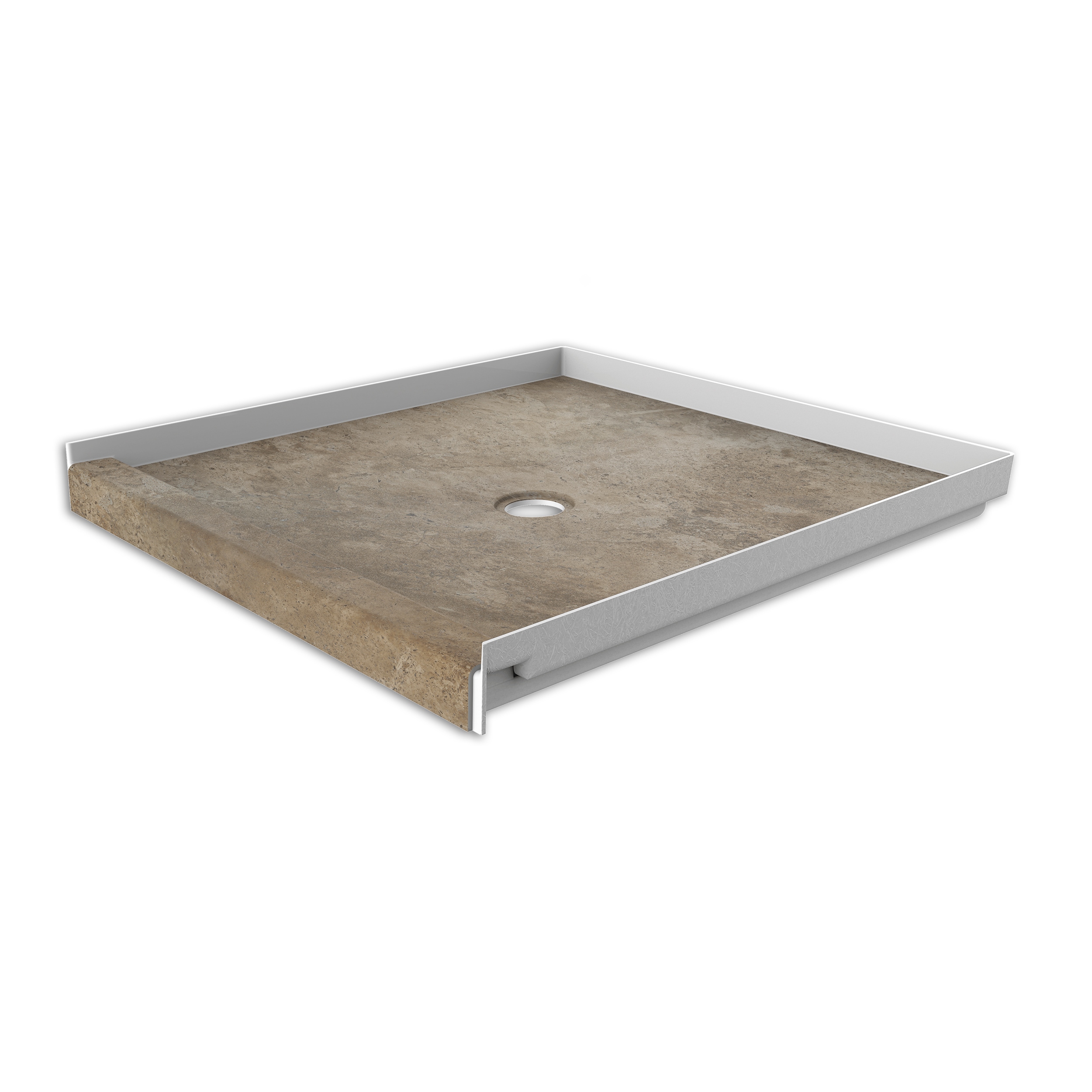 FlexStone FLXSBC3636MT 36-in W x 36-in L Mocha Travertine Single Threshold Square Shower pan base with 2.625-in H Threshold (Center Drain)