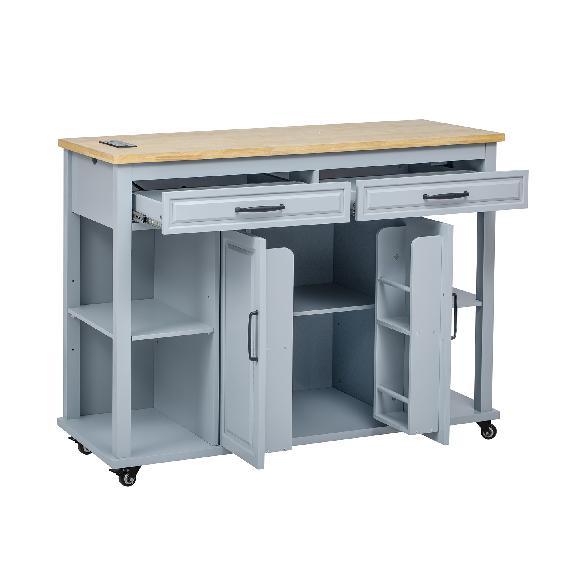 Bybafun YC0900042 Gray MDF Base with MDF Rolling Kitchen Island ( 33.5-Inches x 47.2-Inches x 36.8-Inches )