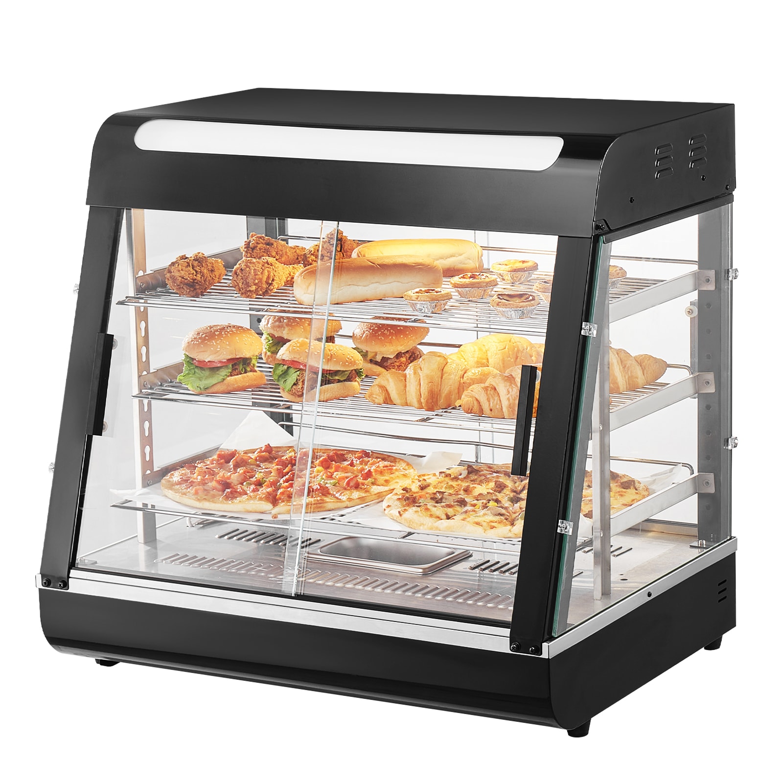 VEVOR SCTYZSJ3C26Y04510V1 3 Tier Commercial Food Warmer Display 1200W Food Display Warmer with Light Adjustable Shelf and Temperature Display 86degree Fahrenheit to 185degree Fahrenheit Steam Heating 111L for Hamburger Pizza Bread Fried Chicken