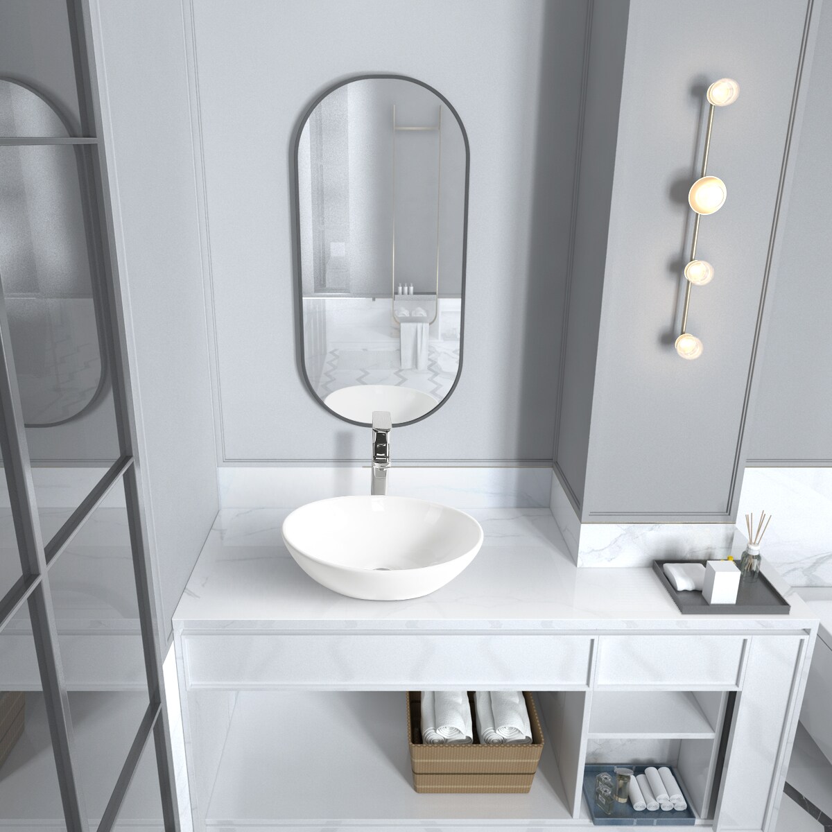 Sinber 16" x 13" Matte White Stone Oval Vessel Sink