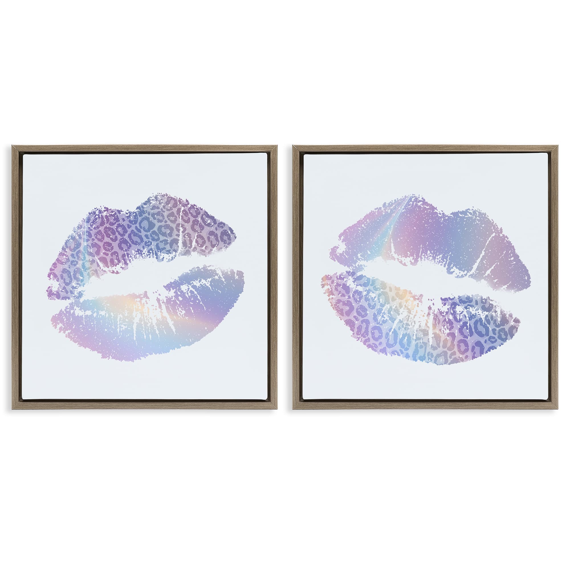 Stupell Industries B2-785-FFE-2PC-17X17 Glam Leopard Pattern Lipstick 2 Piece Brown Framed Floater Canvas Set By Kim Allen 18 x 18