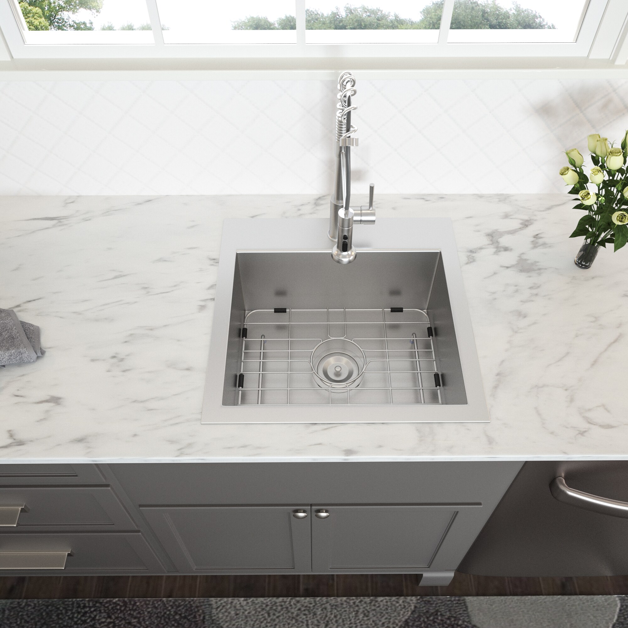 Afhocomp Drop-in 22-in x 22-in Stainless Steel 16 Gauge Single bowl Kitchen Sink in Silver
