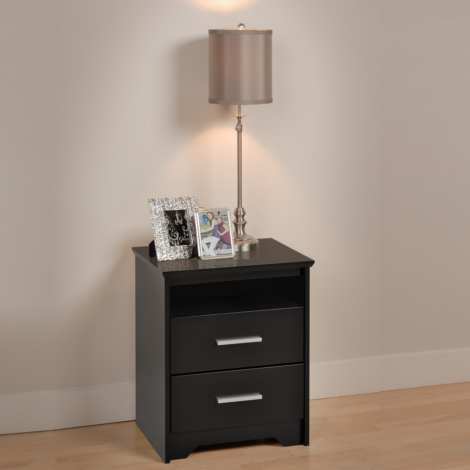 Prepac Coal Harbor 2-Drawer Nightstand in Black, Transitional Style ...