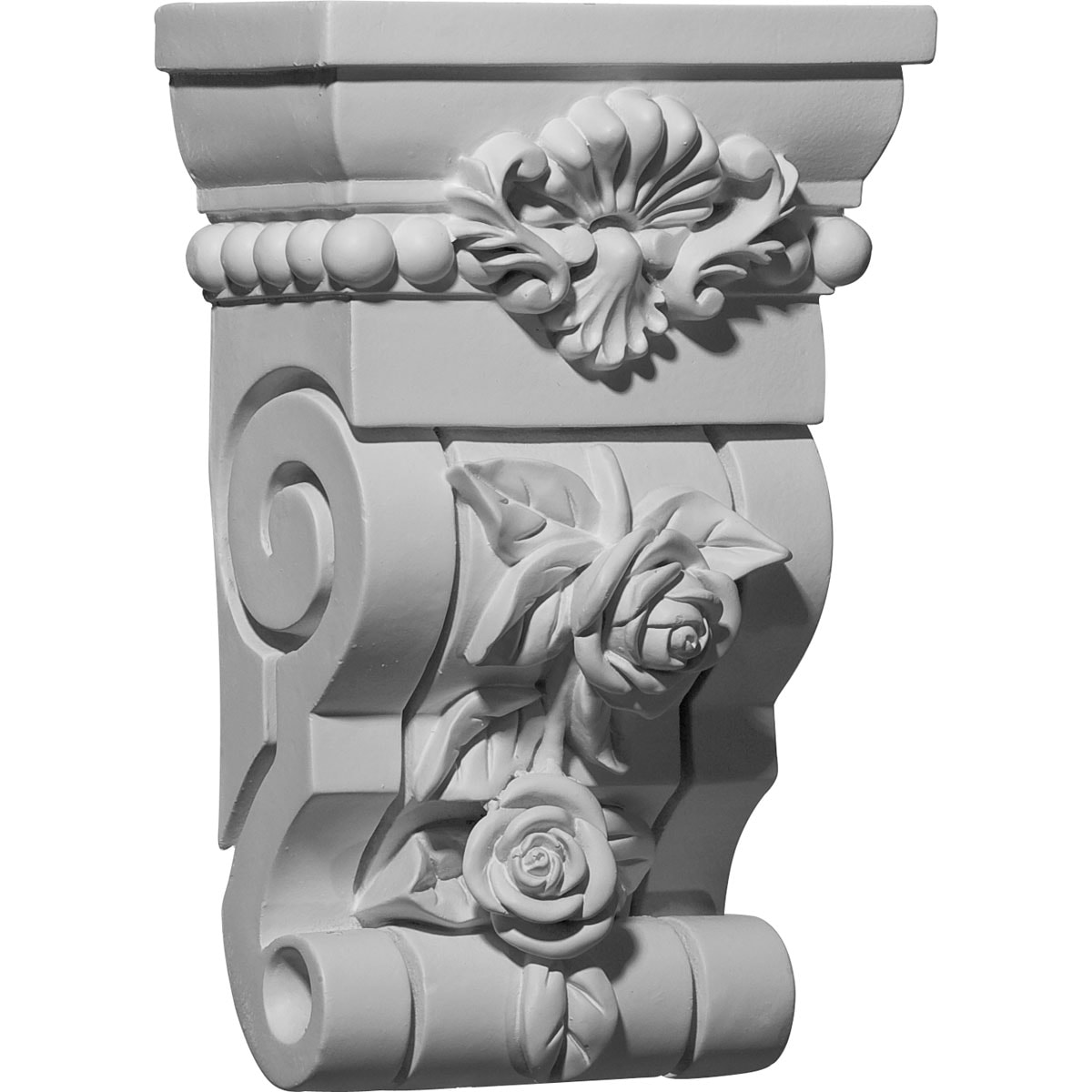 Ekena Millwork COR06X03X10RO 6.5-in x 3.625-in x 10.125-in Rose Primed White Urethane Paintable Corbel