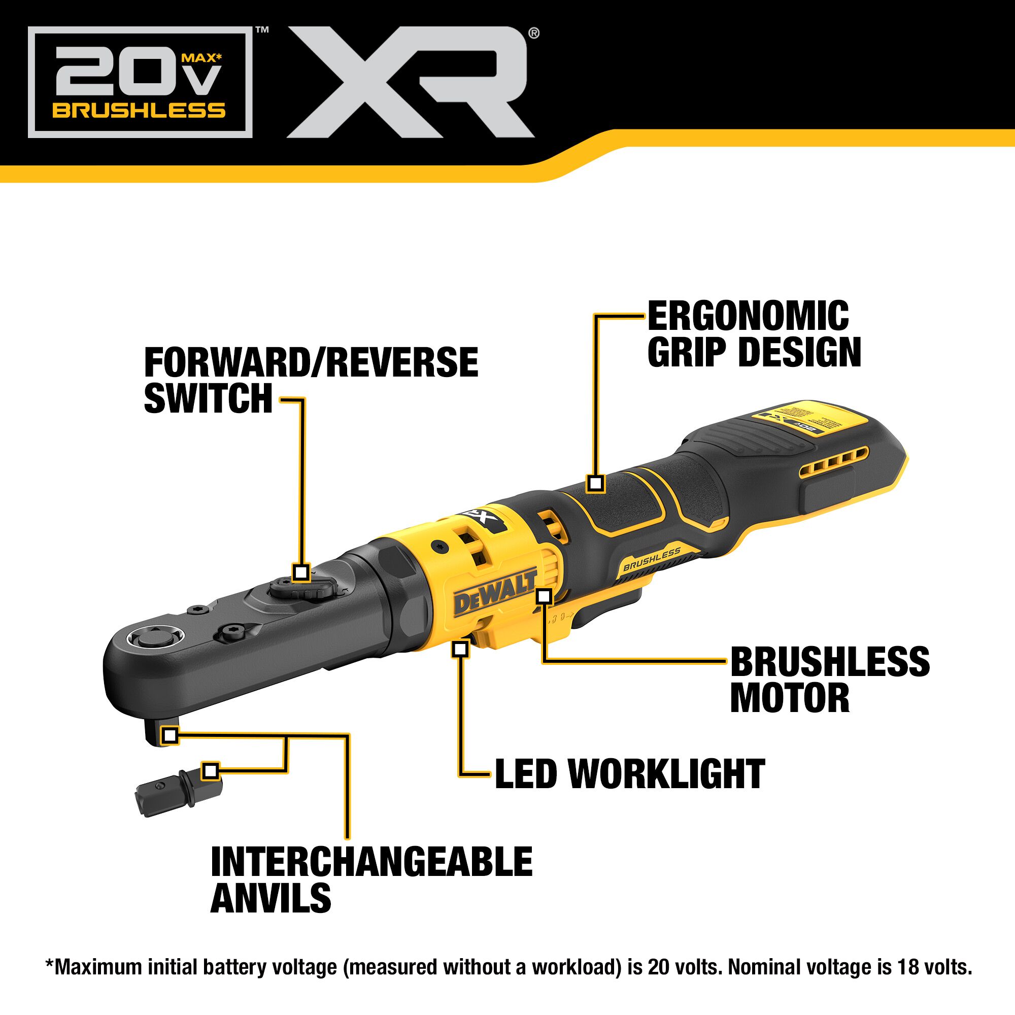 DEWALT XR 20-volt Max Variable Speed Brushless 3/8-in,1/2-in Drive Cordless Ratchet Wrench (Bare Tool)