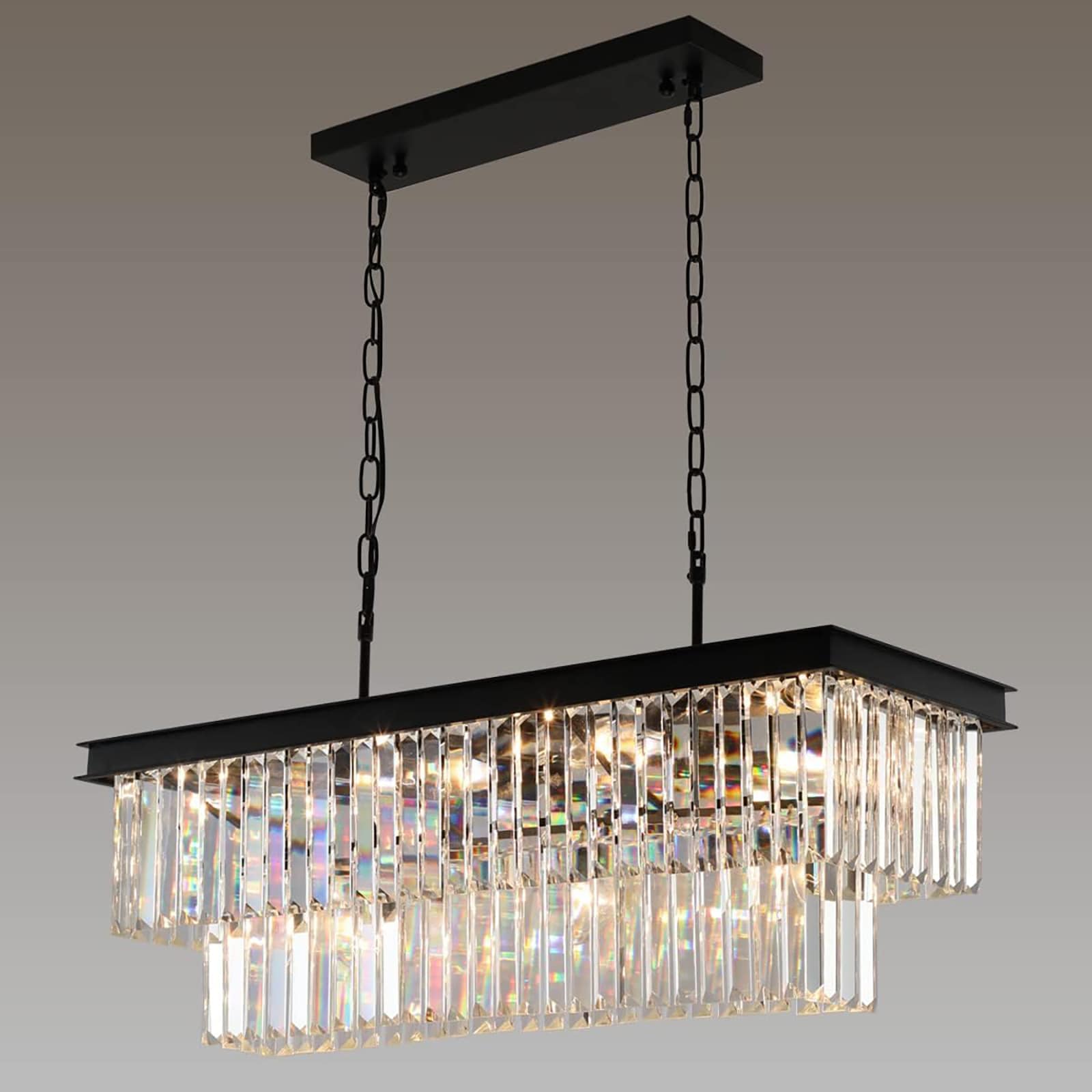 Vrbgify -  11 Light Black Crystal Chandelier 33.5 Inch Rectangular Pendant Adjustable Height Mode...