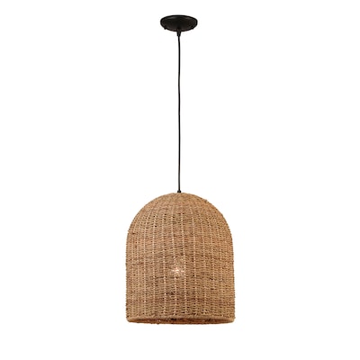 Allen Roth Brit Black Canopy With Natural Rattan Shade Traditional Dome Pendant Light In The Lighting Department At Com - Clip On Ceiling Light Shade Lowe S