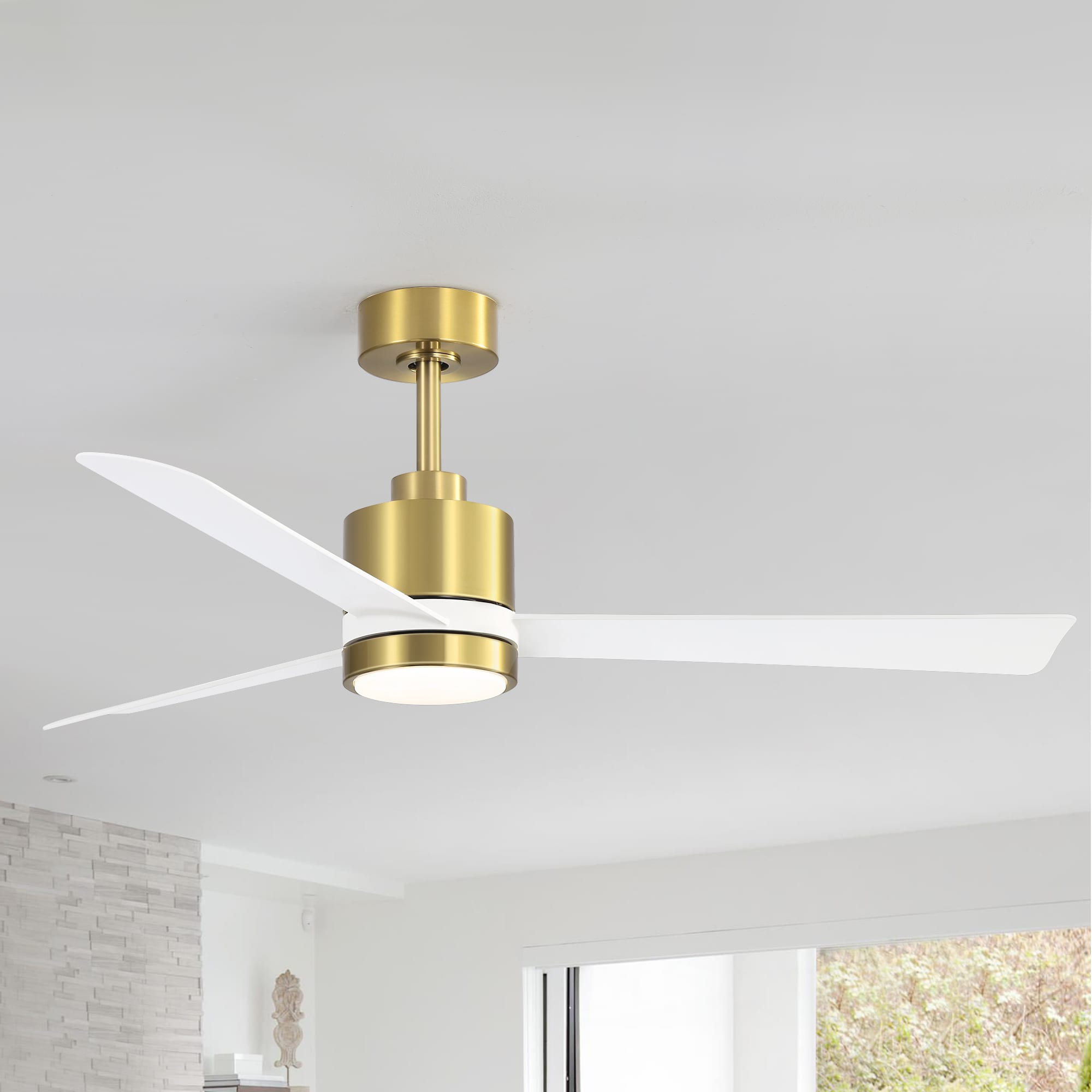 Breezary 24029-GW 52-in Color-Changing Integrated LED Matte White and Gold with White Blades Propeller Ceiling Fan With Light - Remote Included ( 3 -Blade )