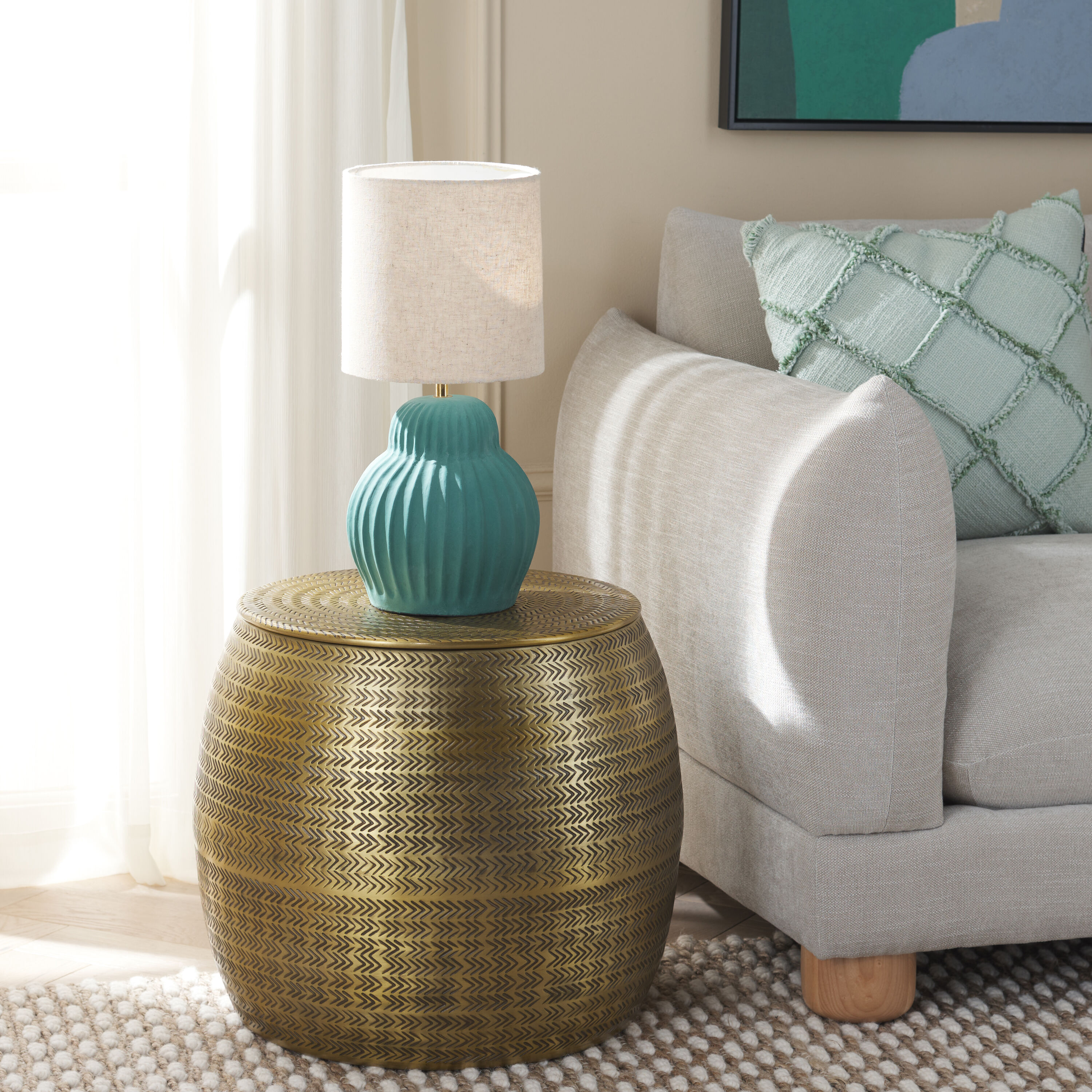 Safavieh ACC5500A Apoline Global Style Side Table With Storage/Antique Brass