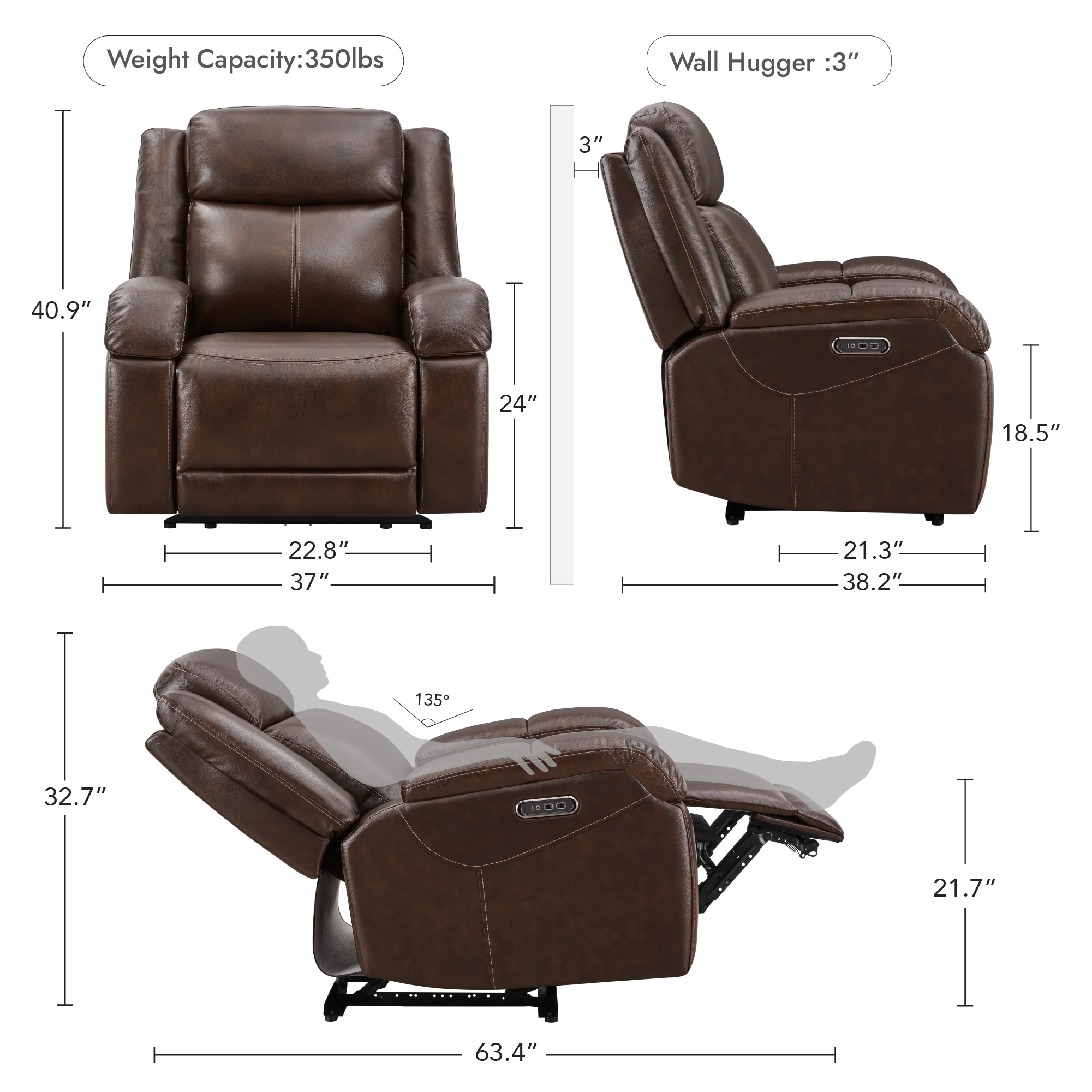 Circle 55 LWSME7A6067-BROWN-1S recliners - View #14