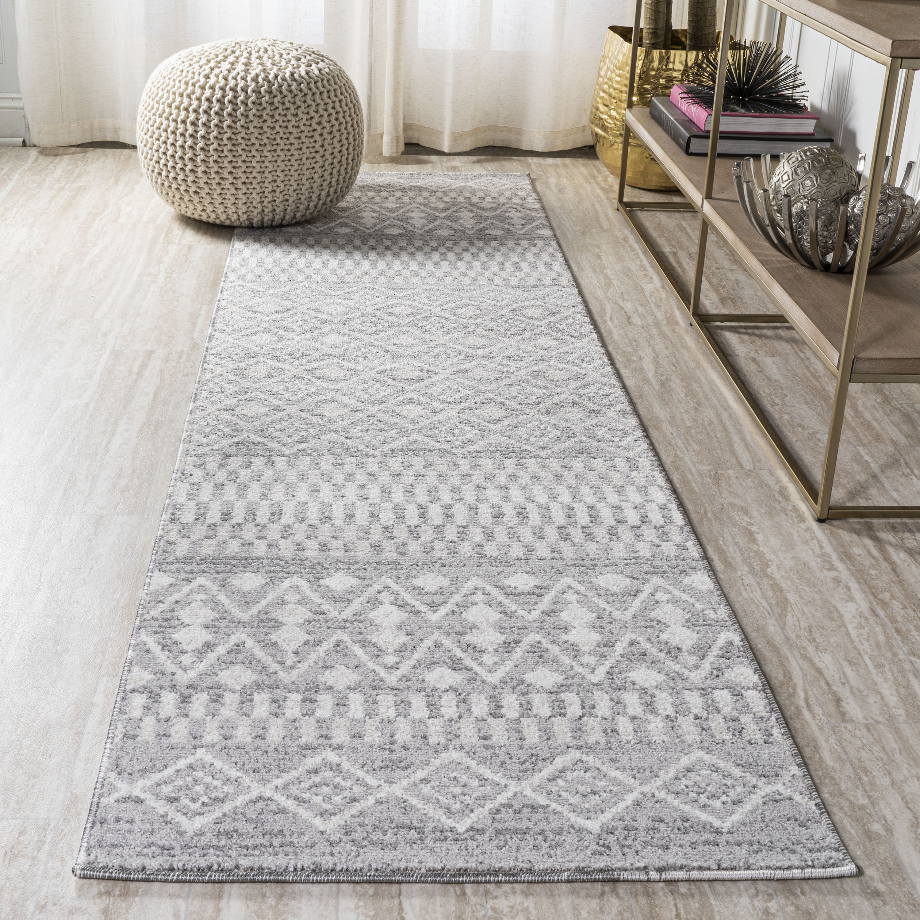 JONATHAN  Y MOH301B-28 Moroccan HYPE Ifrane 2 x 8 (ft) Loomed Polypropylene Gray/Cream Rectangular Indoor Geometric Southwestern Runner rug