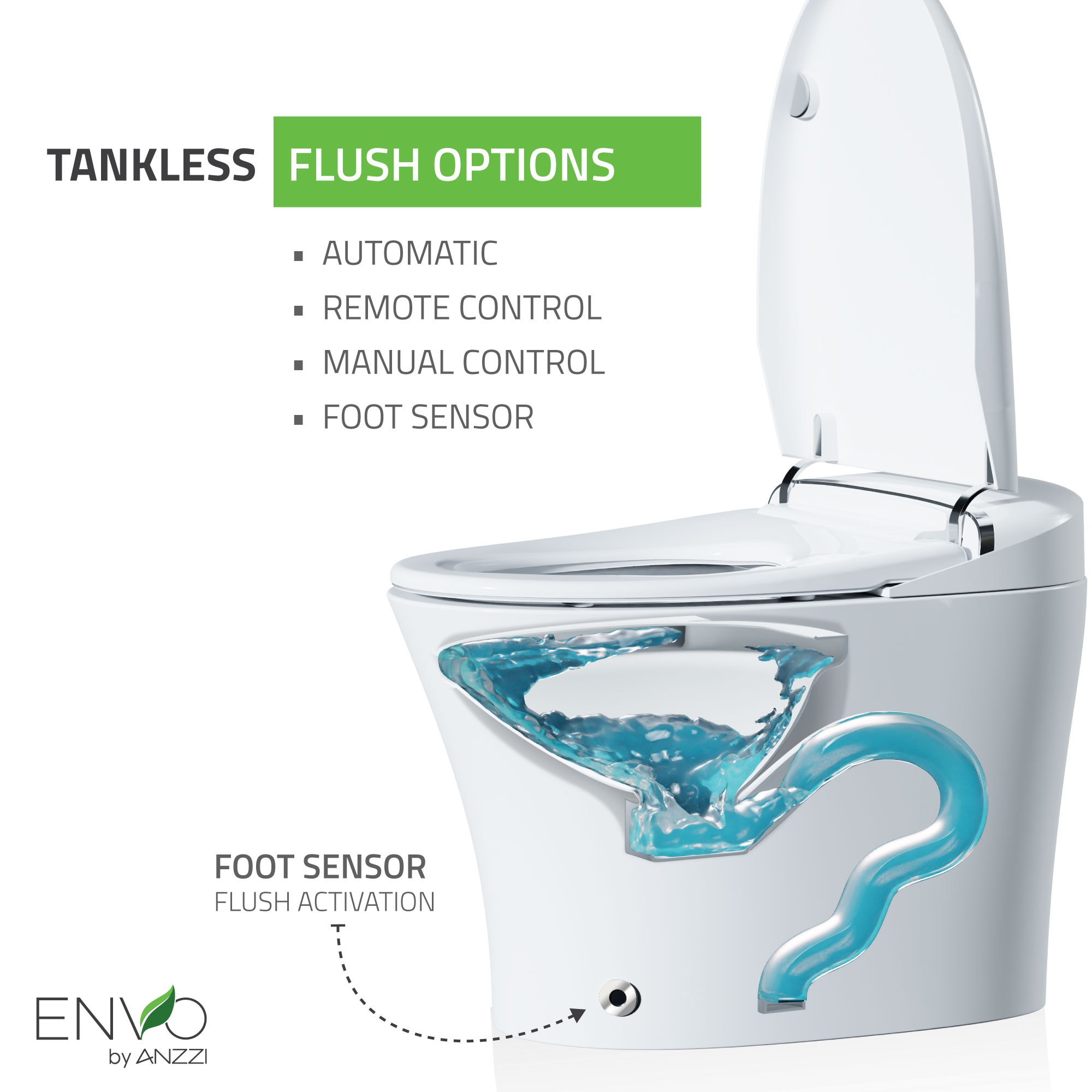ANZZI White Touchless Flush Elongated Custom Height Back-to-wall Smart ...