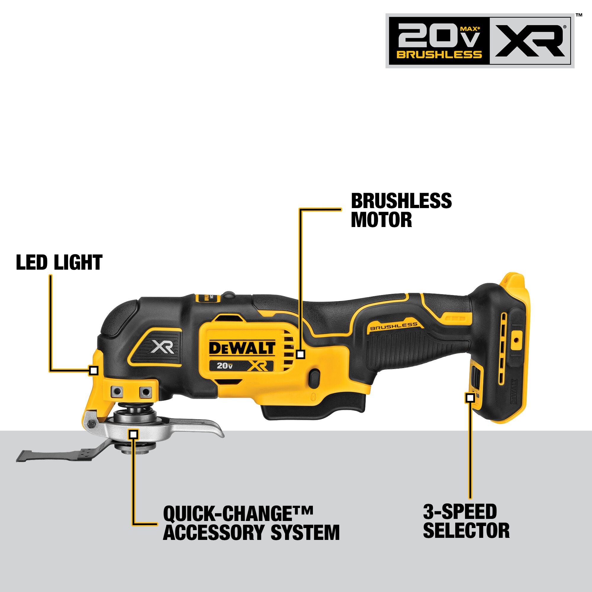 DEWALT 20V MAX XR Cordless Brushless 3-Speed Oscillating Multi Tool (Tool  Only) DCS356B - The Home Depot