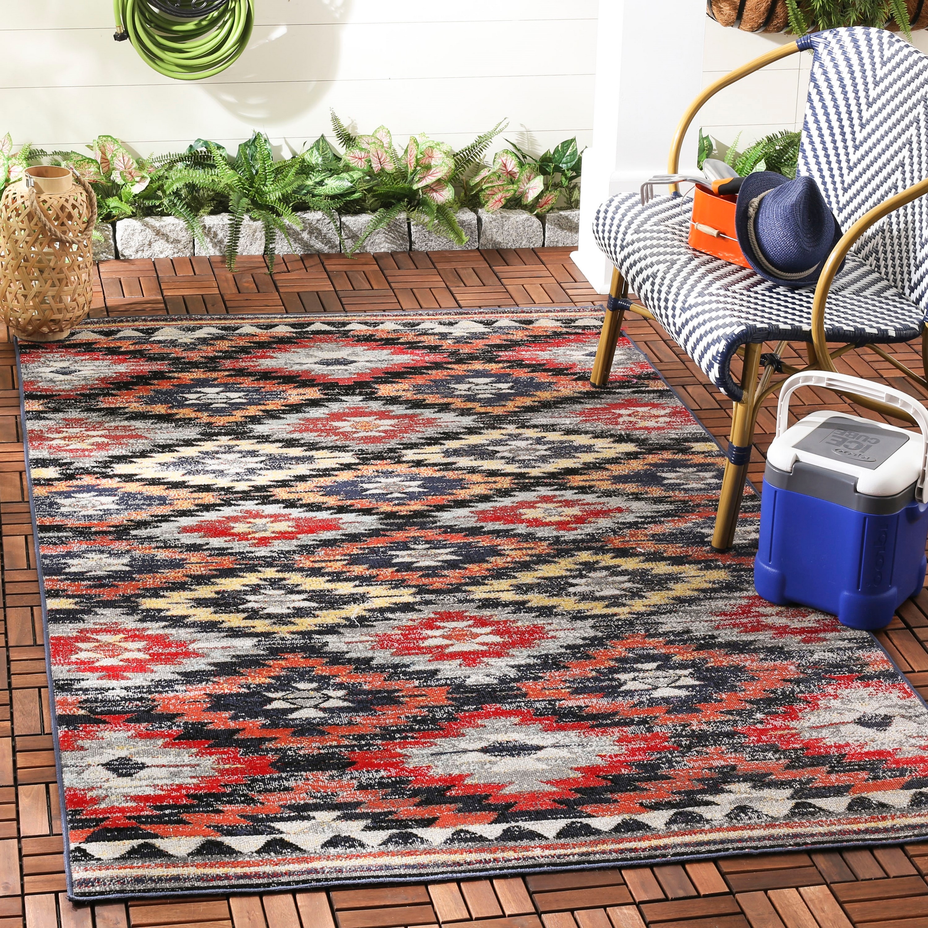 Rust and Multi Geometric 6' x 9' Synthetic Area Rug