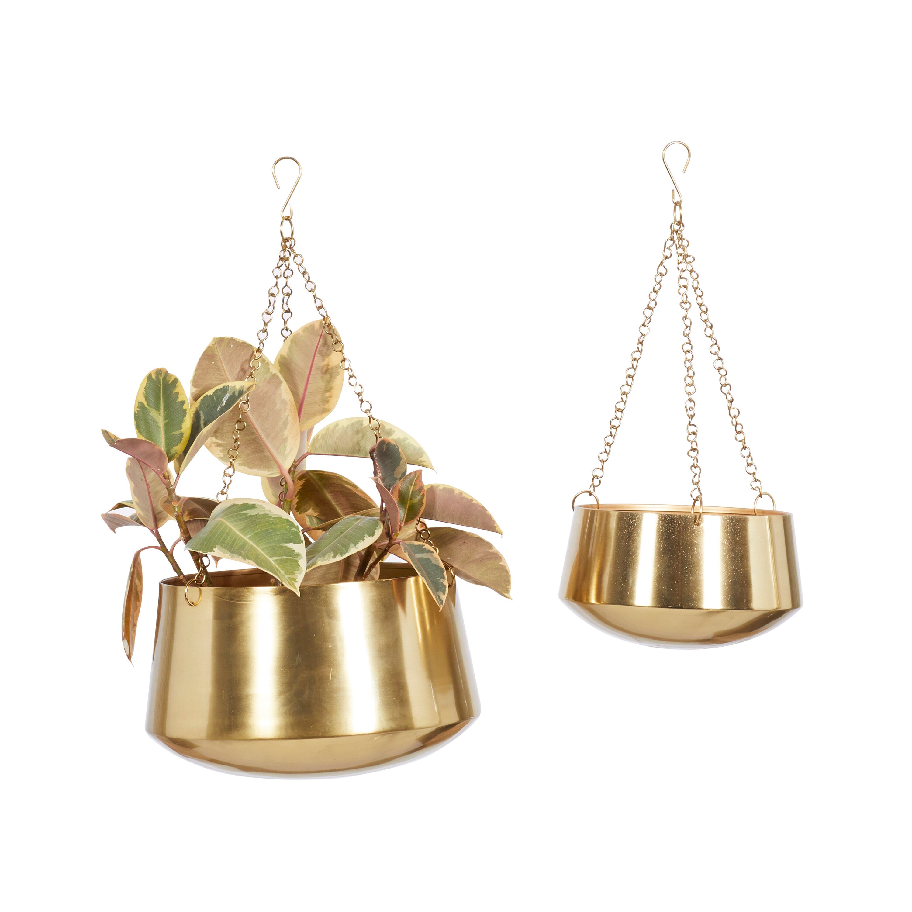 Gold Metal Indoor Outdoor Hanging Planters with Chains, Set of 2