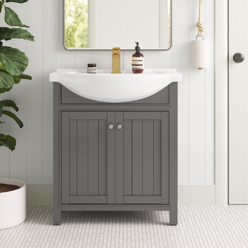 Design Element S05-30-GY Marian 30-in Gray Single Sink Bathroom Vanity with White Porcelain Top