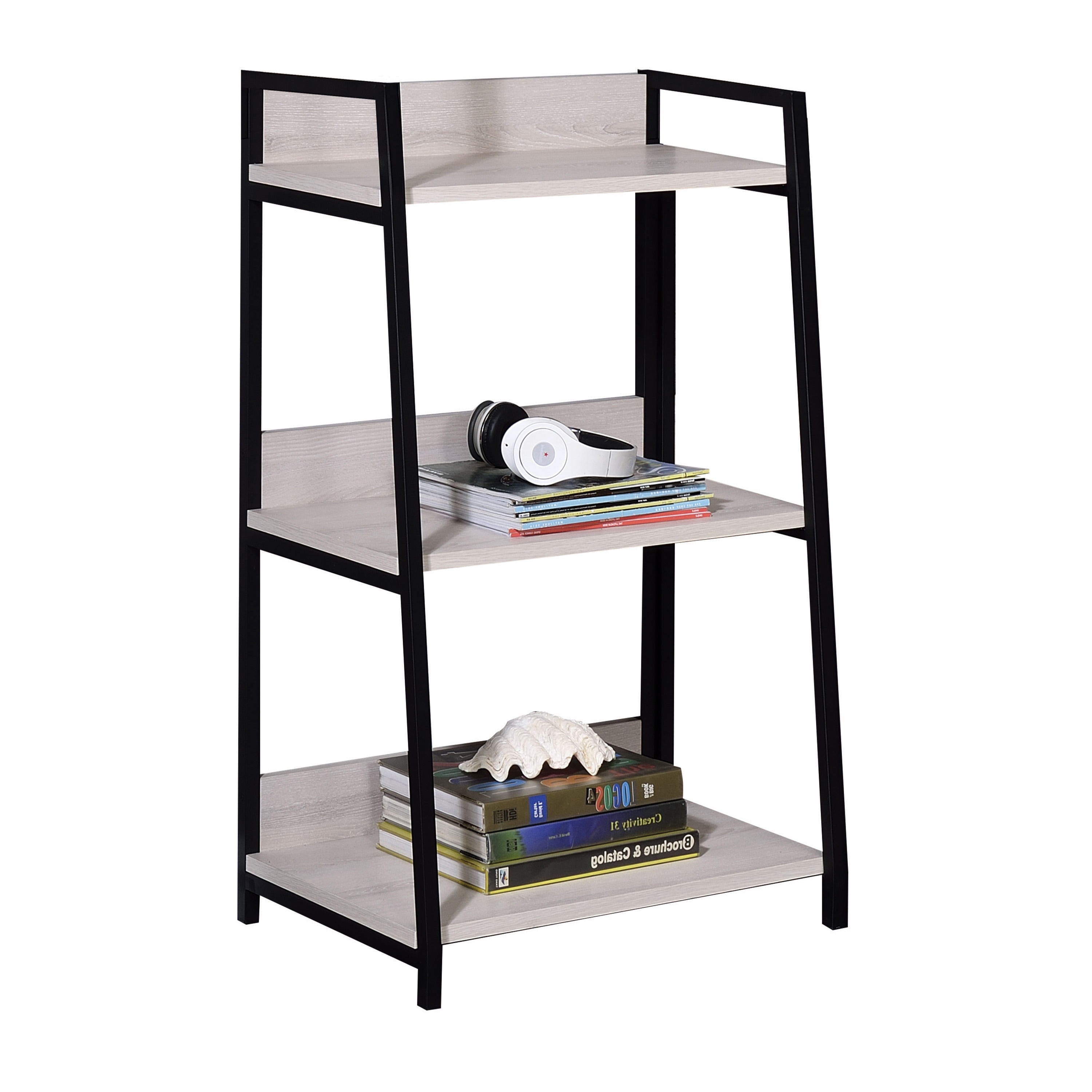 LOVMOR SF-Y-B062P184594 Natural and Black Ladder Bookshelf