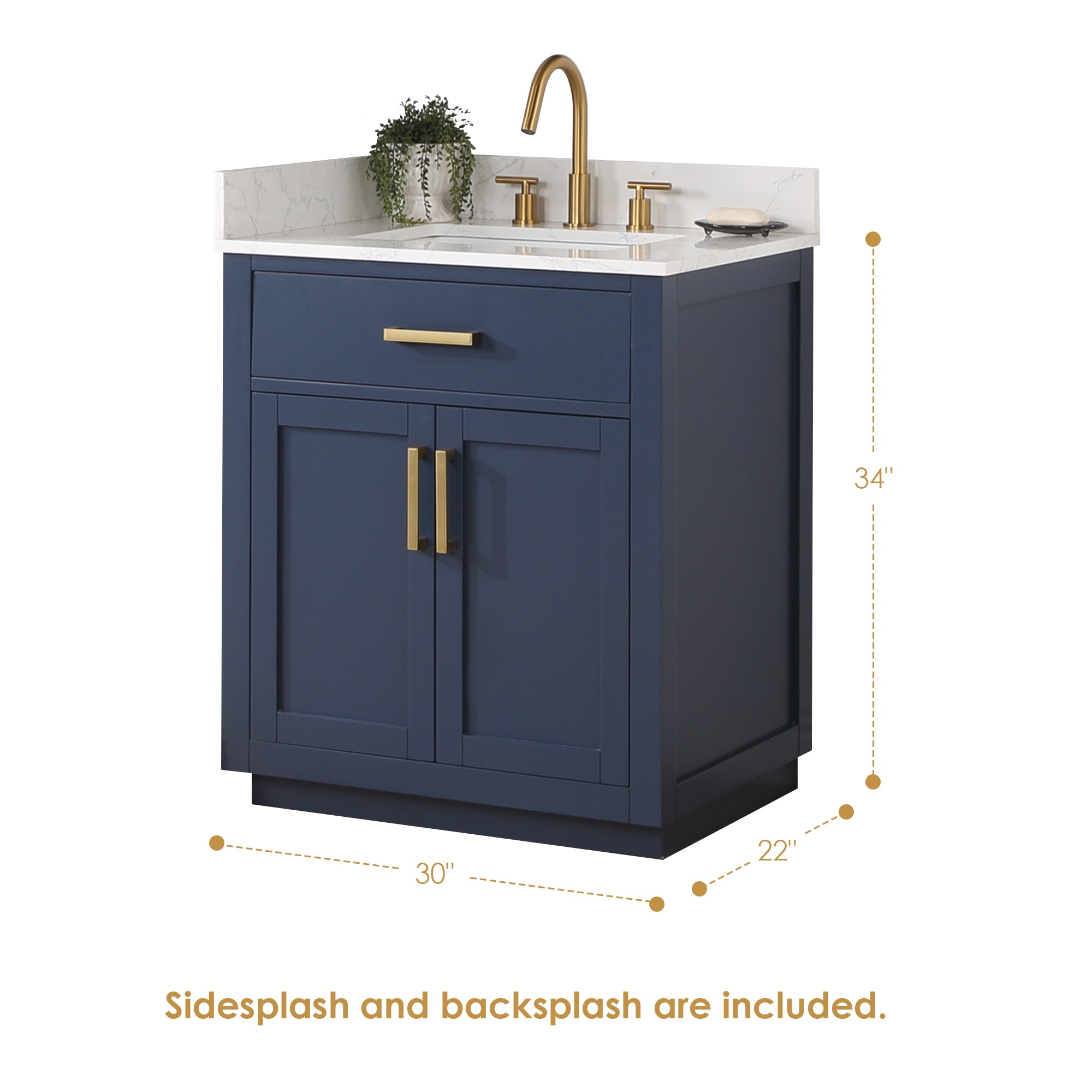 Gavino 30" Royal Blue Wood Vanity with Composite Stone Top