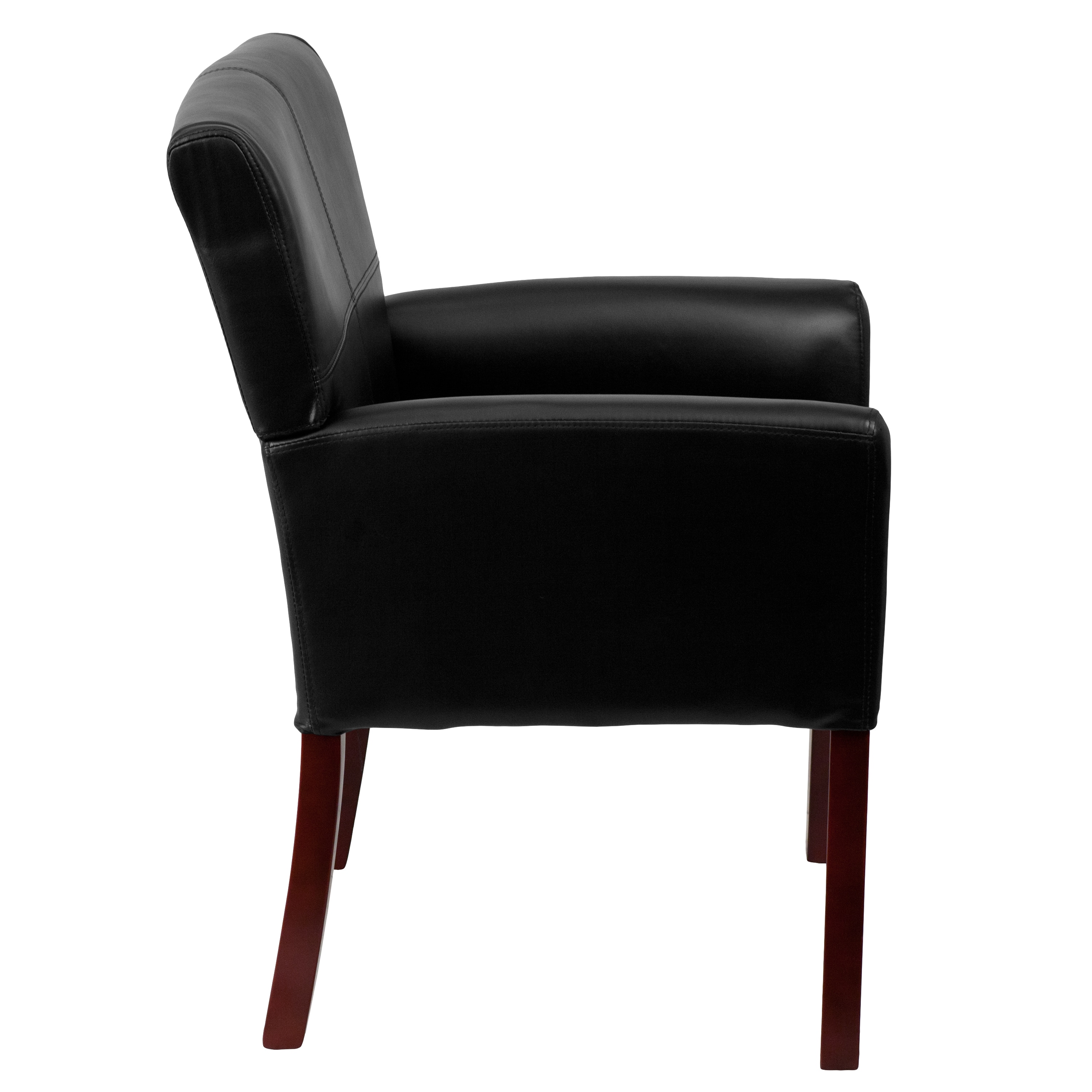 Black Leather High Back Executive Armchair with Mahogany Wood Legs