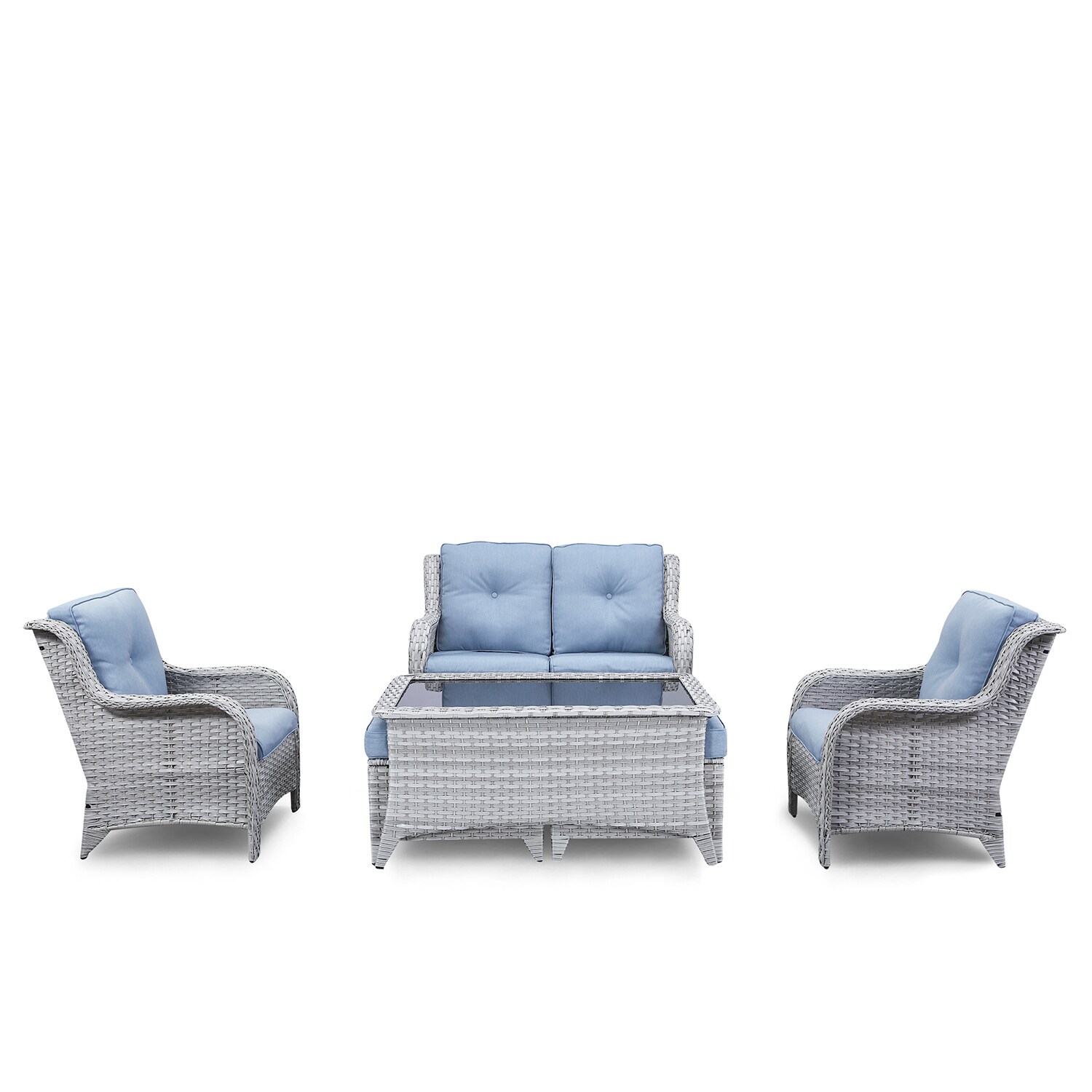 Rilyson FS076078075077-BB Curved Handrail 6 -Piece Wicker Patio Sofa Conversation Set with Blue Cushions