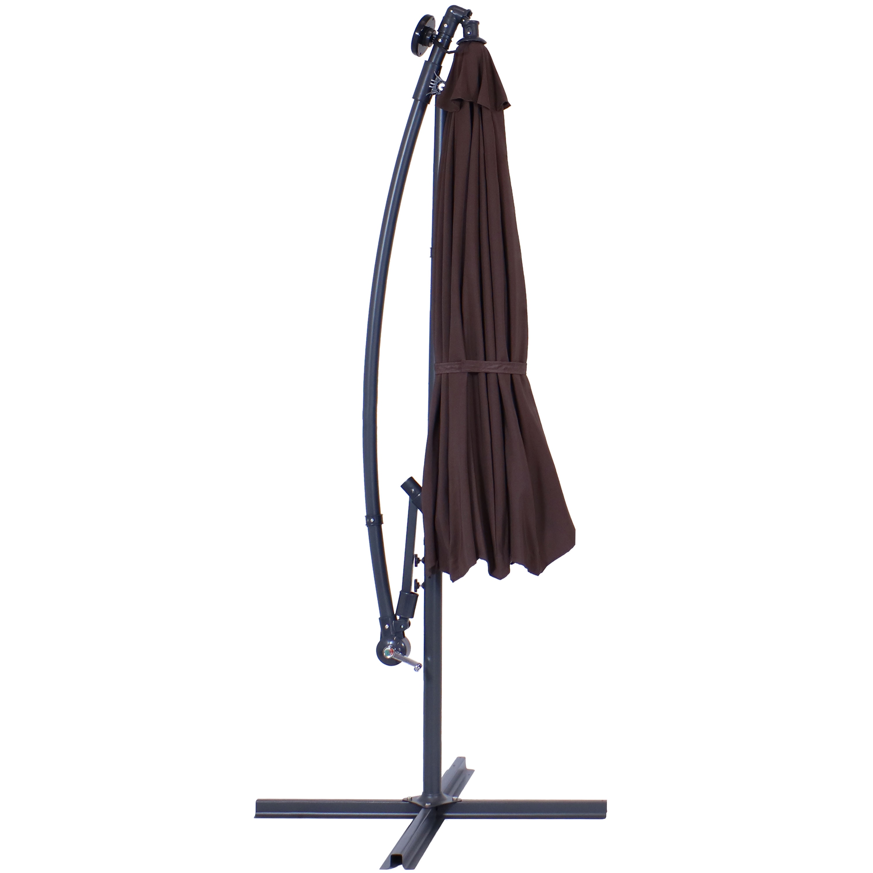 Brown Steel Cantilever Patio Umbrella with LED Lights, 9.5 ft