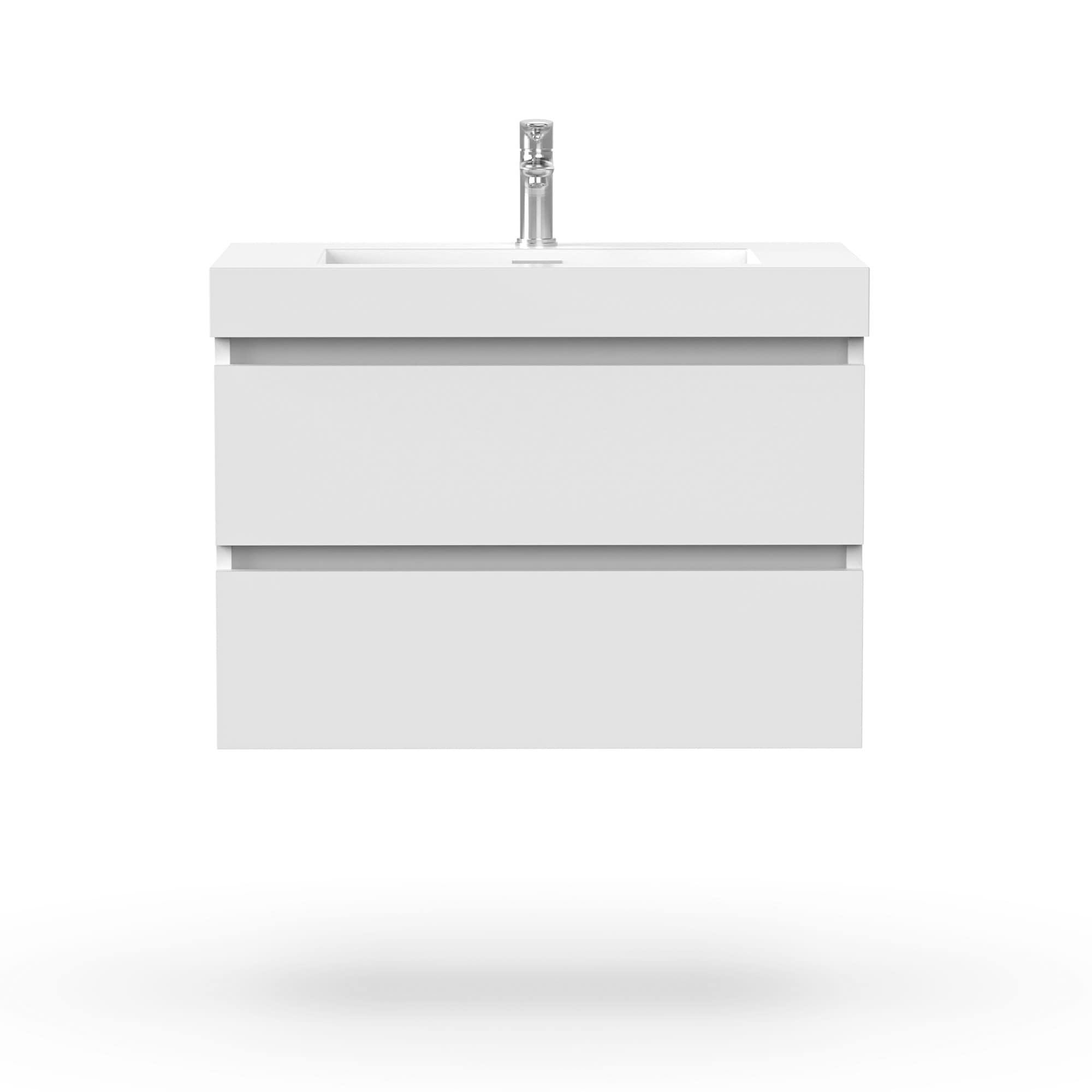 Glossy White Wall-Mount Single Sink Bathroom Vanity with Resin Top