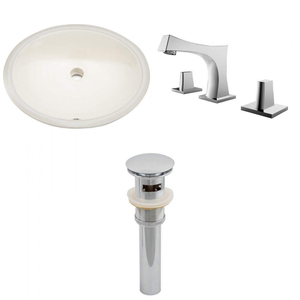 American Imaginations AI-13137 Biscuit Ceramic Undermount Oval Transitional Bathroom Sink with Faucet and Overflow Drain Included (16.25-in x 19.5-in)