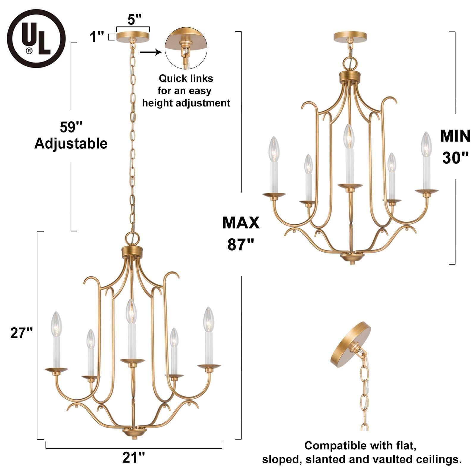 Uolfin 5-Light Antique Gold Modern/Contemporary Led Chandelier M6RAZN ...