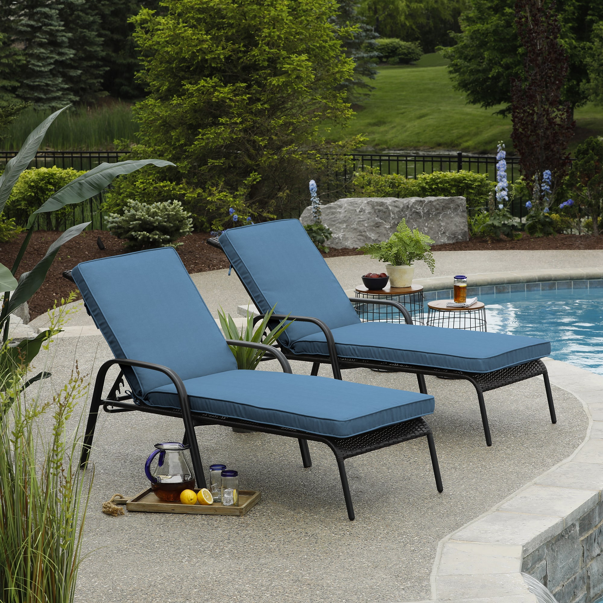 allen roth 47 in x 23 in Cornflower Canvas Patio Chaise Lounge Chair Cushion in the Patio Furniture Cushions department at Lowes